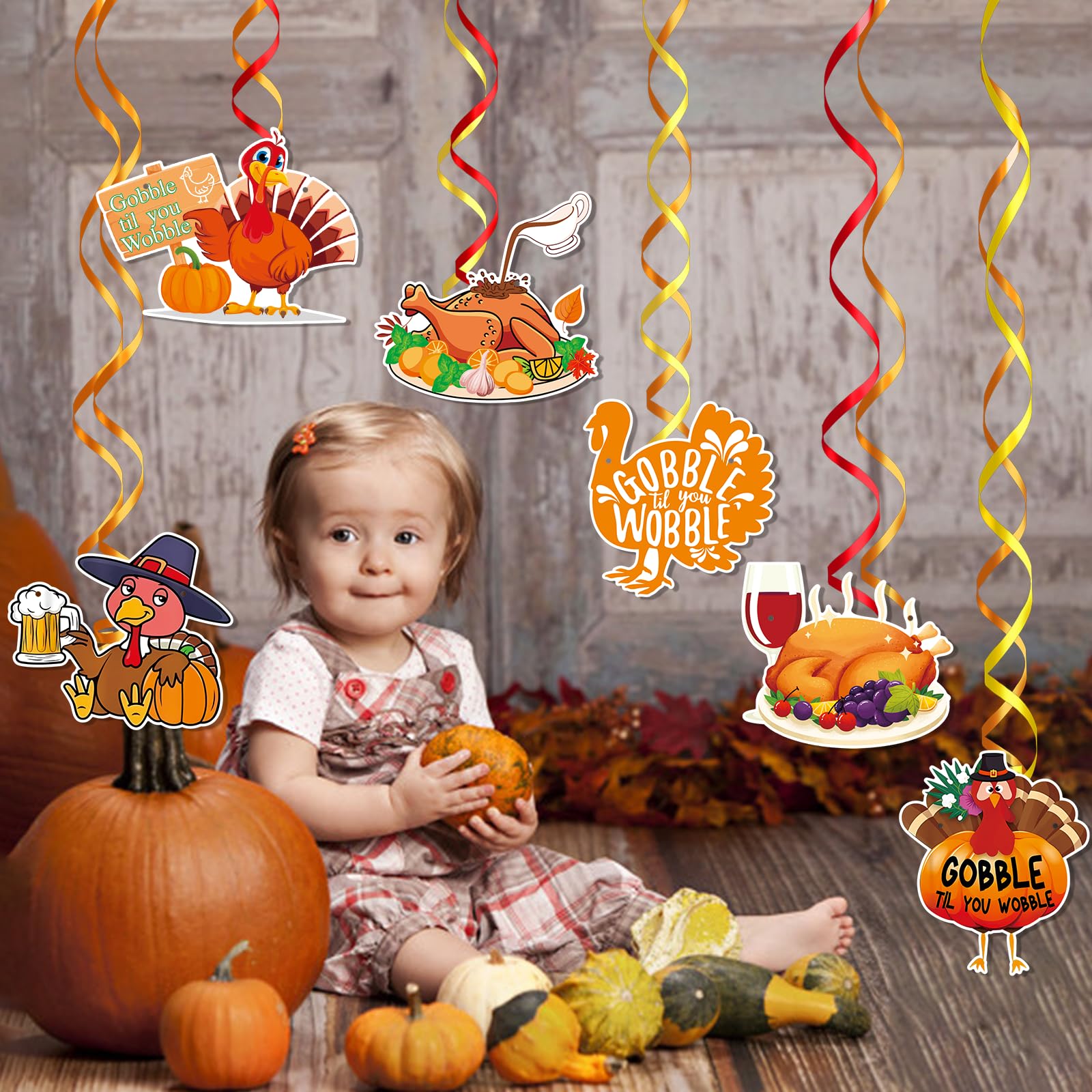 Thanksgiving Banner Mit Truthähnen – "Gobble Til You Wobble", Ca. 2 M, Mit Wirbeln, Für Drinnen & Draußen
