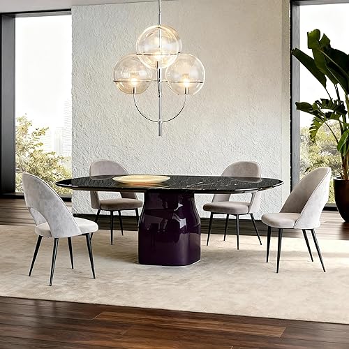 Miniatura 7 de Juego de 4 sillas de comedor, sillas de comedor tapizadas de terciopelo de madera, silla de cocina moderna minimalista con respaldo curvado