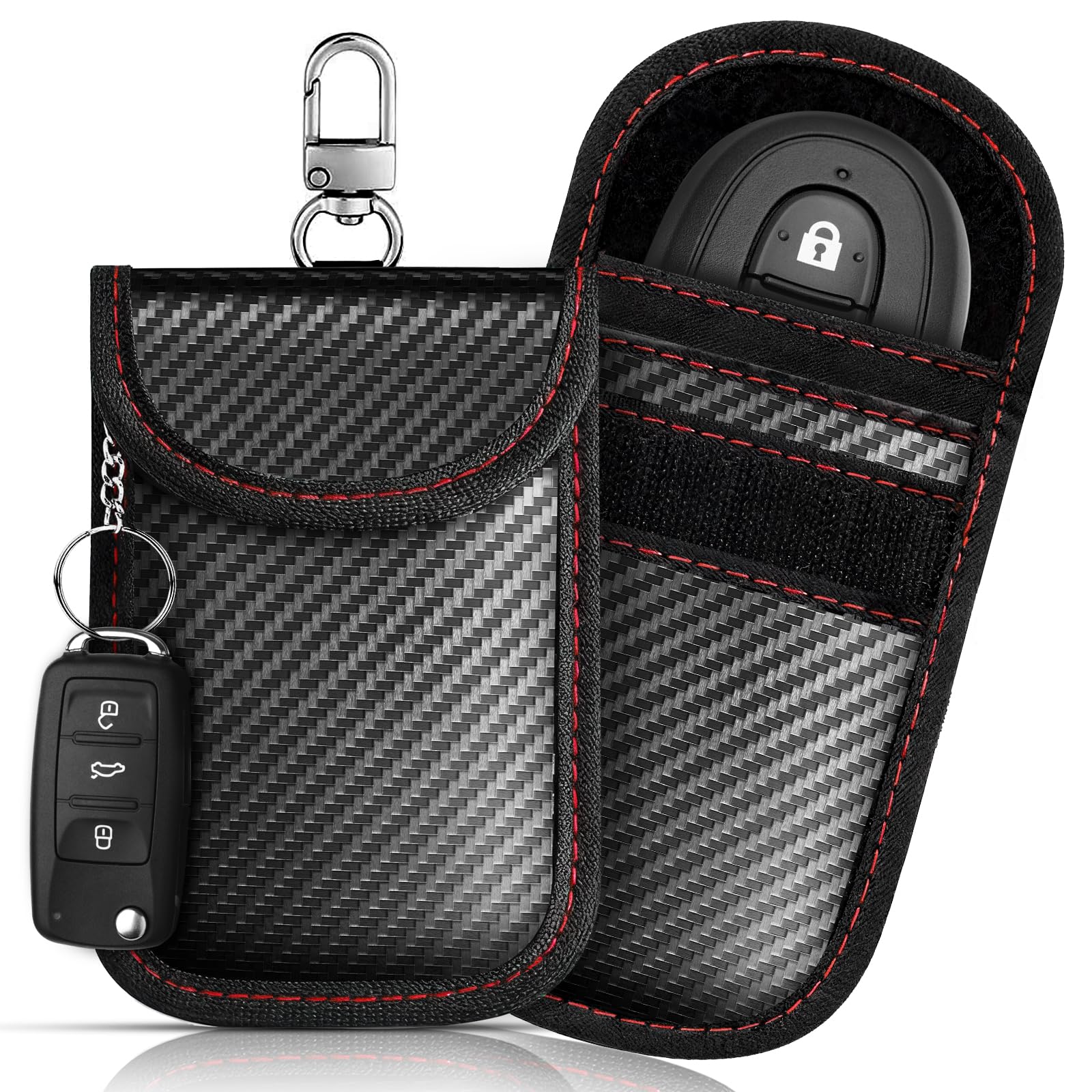 2 Pack Faraday Bags for Car Key Fobs, Anti-Theft Signal Blocking Pouch, Fireproof & Waterproof RFID Faraday Cage for Car Keys and RFID Cards, Portable Design (Black)