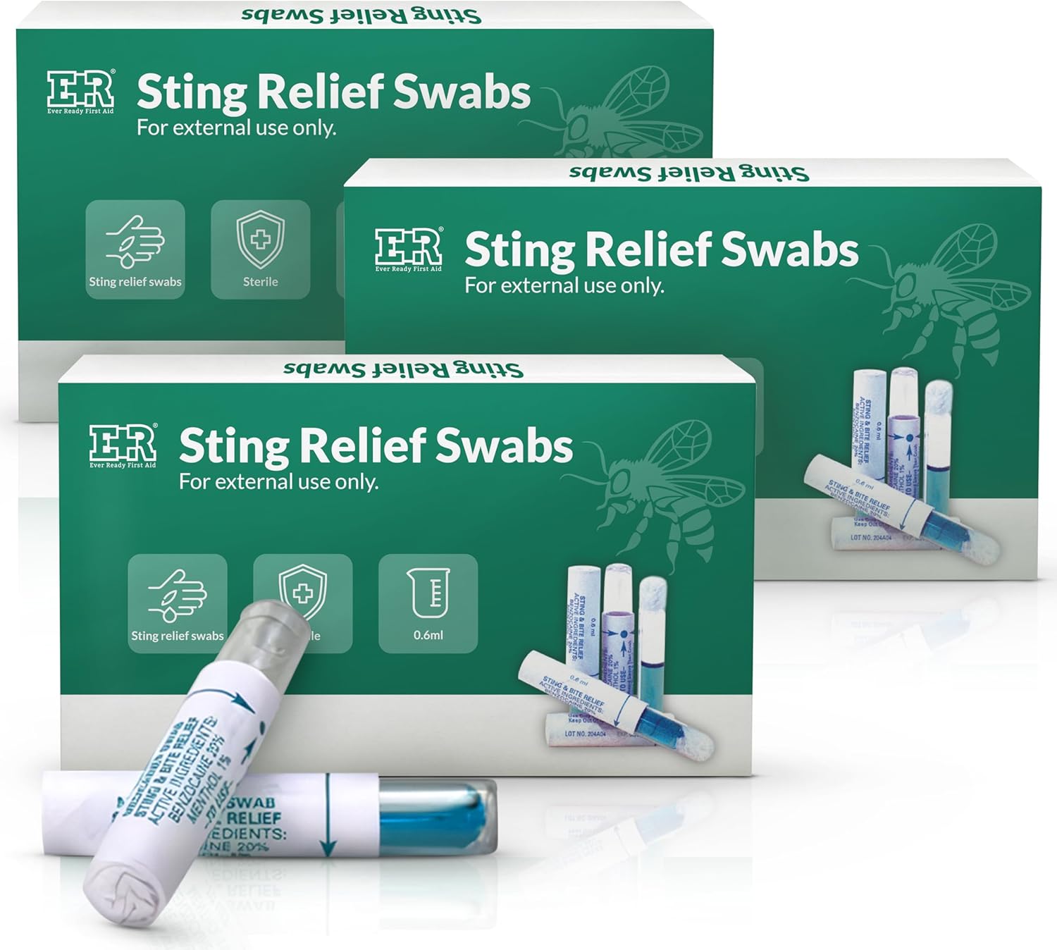 Ever Ready First Aid Instant Pain & Itch Relief for Bee Stings, Mosquito Bites, Jellyfish Stings, & Insect Bites – Benzocaine & Menthol Anesthetic Swabs for Fast Relief, 30-Count