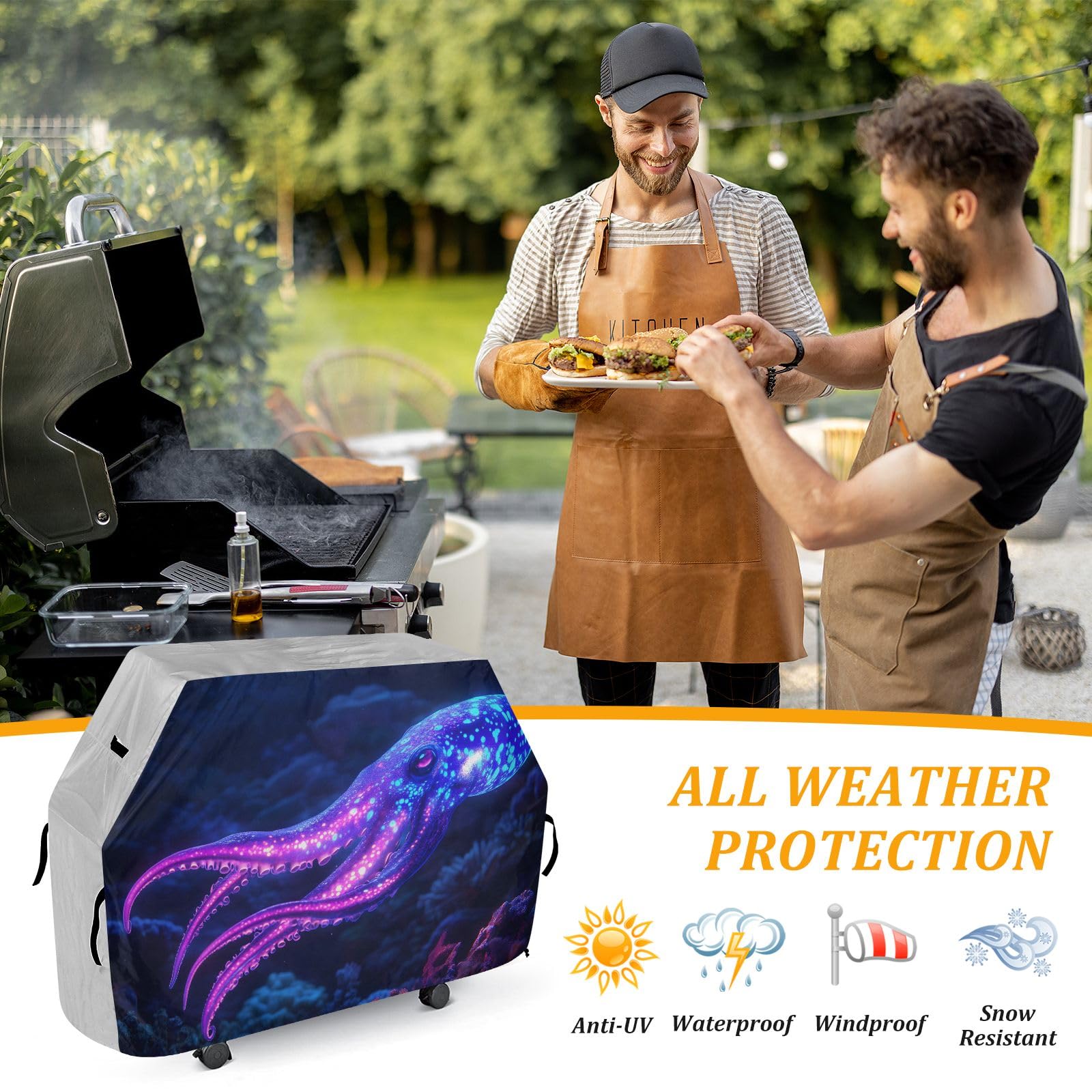 Copertura impermeabile resistente per barbecue, colore viola calamari