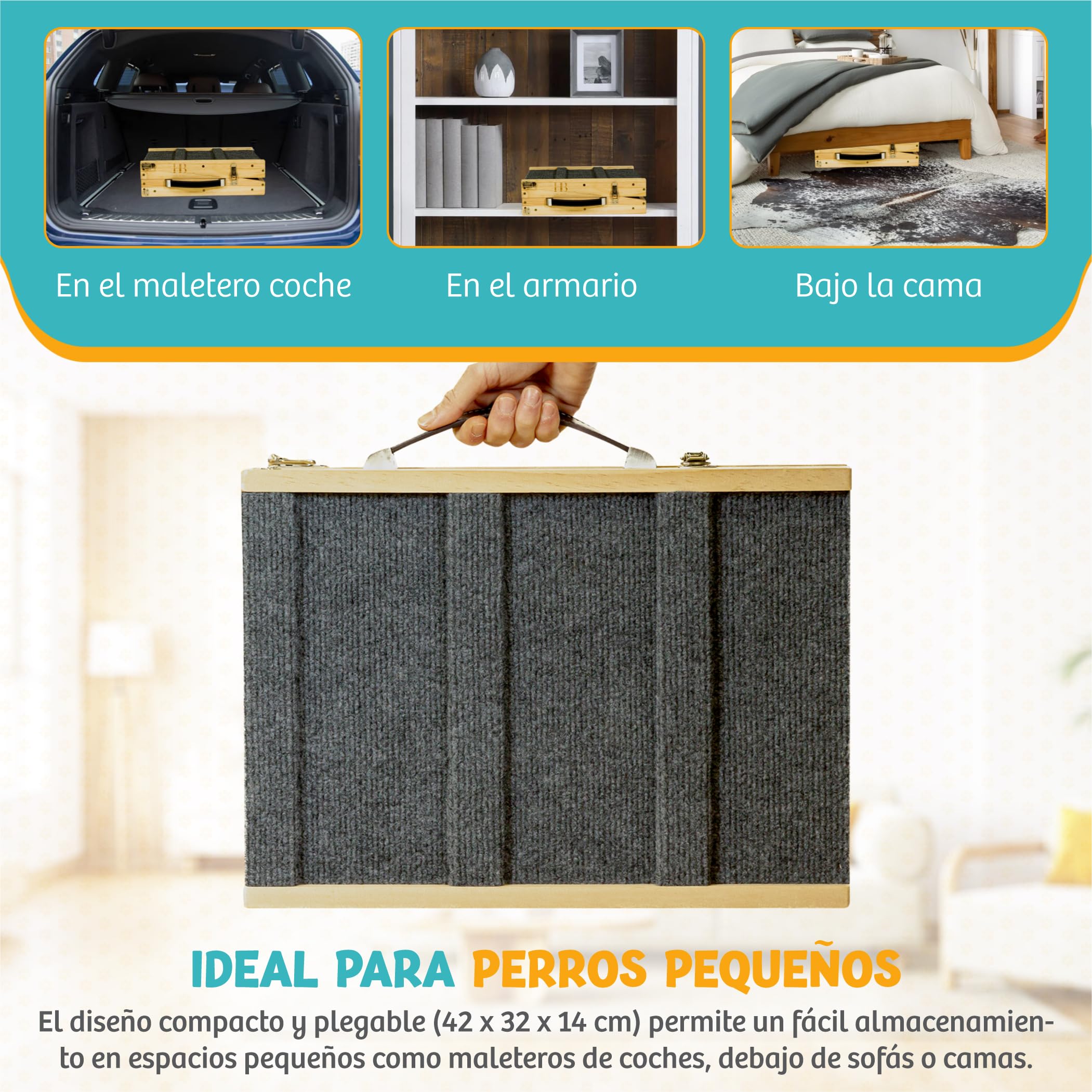 Rampa para Perros Pequeños con Base Antideslizante, Rampa para Sofá y Cama, Plegable con 4 Alturas, Protege Articulaciones y Columna, Escalera para Perros Pequeños y Gatos hasta 15kg