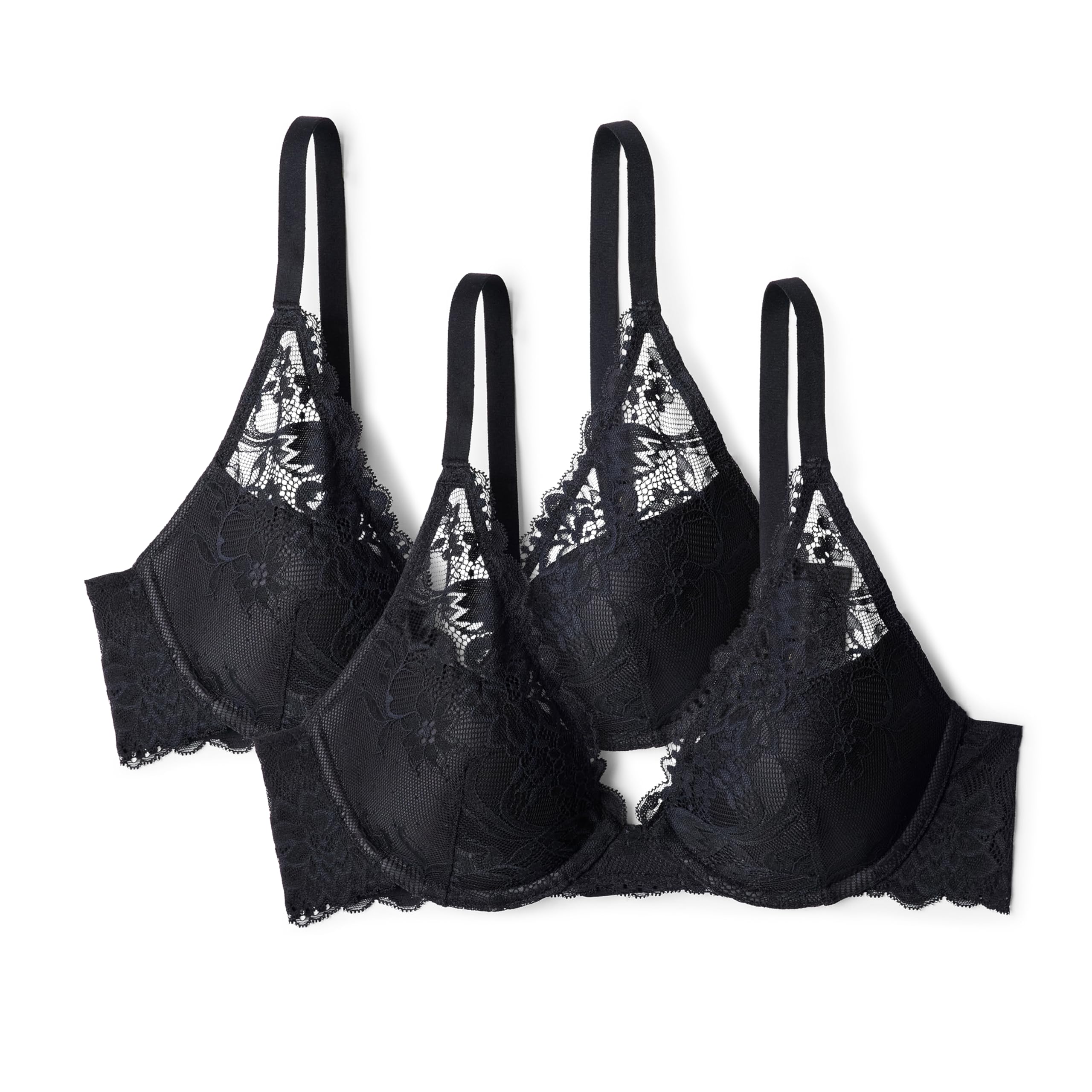 Amazon Essentials Damen Dehnbare Galloon-Spitze Gepolstert mit Bügel Tiefer Plunge-BH, 2er-Pack