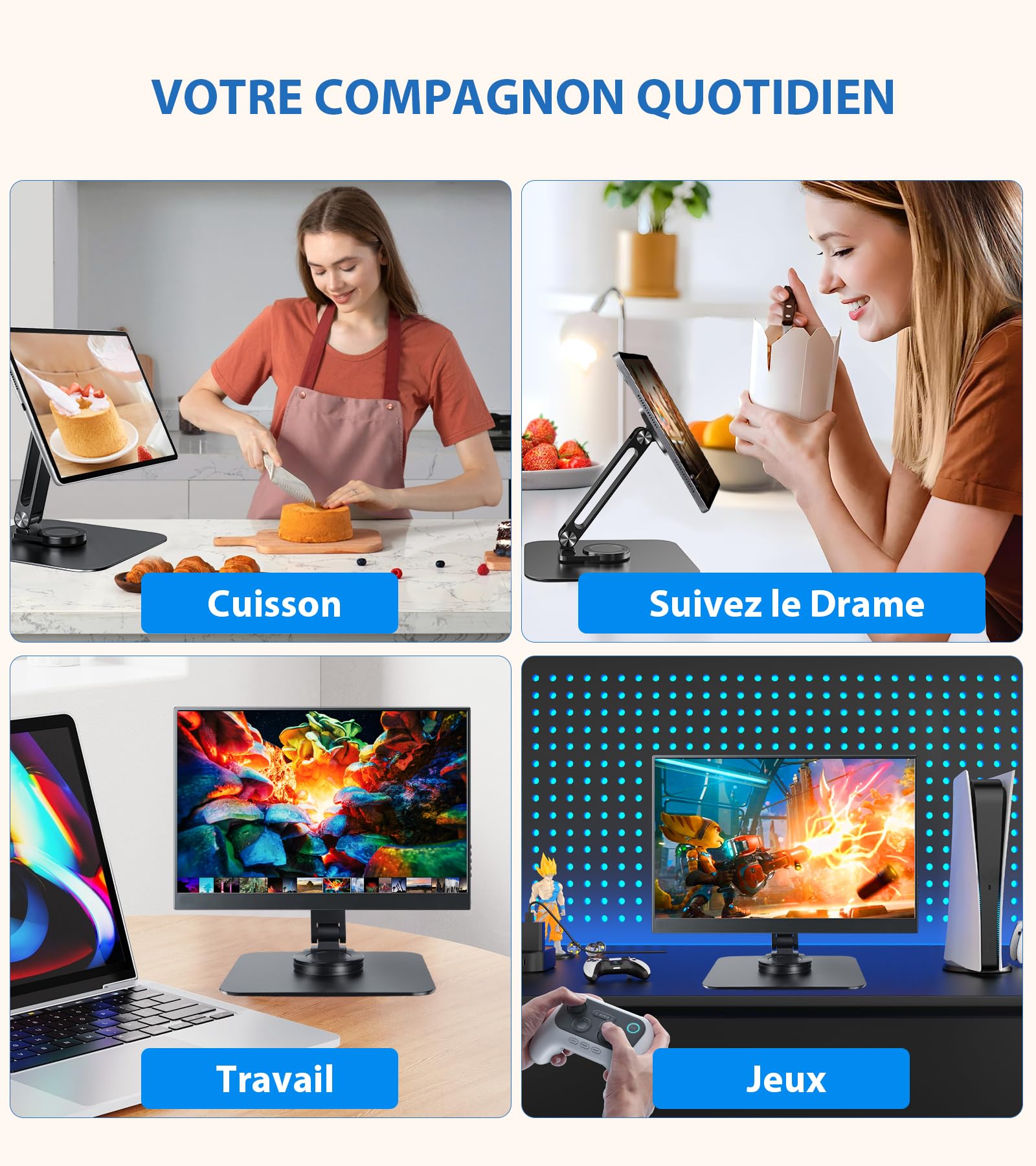 Support Magnétique pour Tablette avec Base Solide, Support de Bureau pour iPhone/Android/iPad, Support Réglable pour Téléphone Portable pour iPhone 16/15/14/13/12, Support de Moniteur