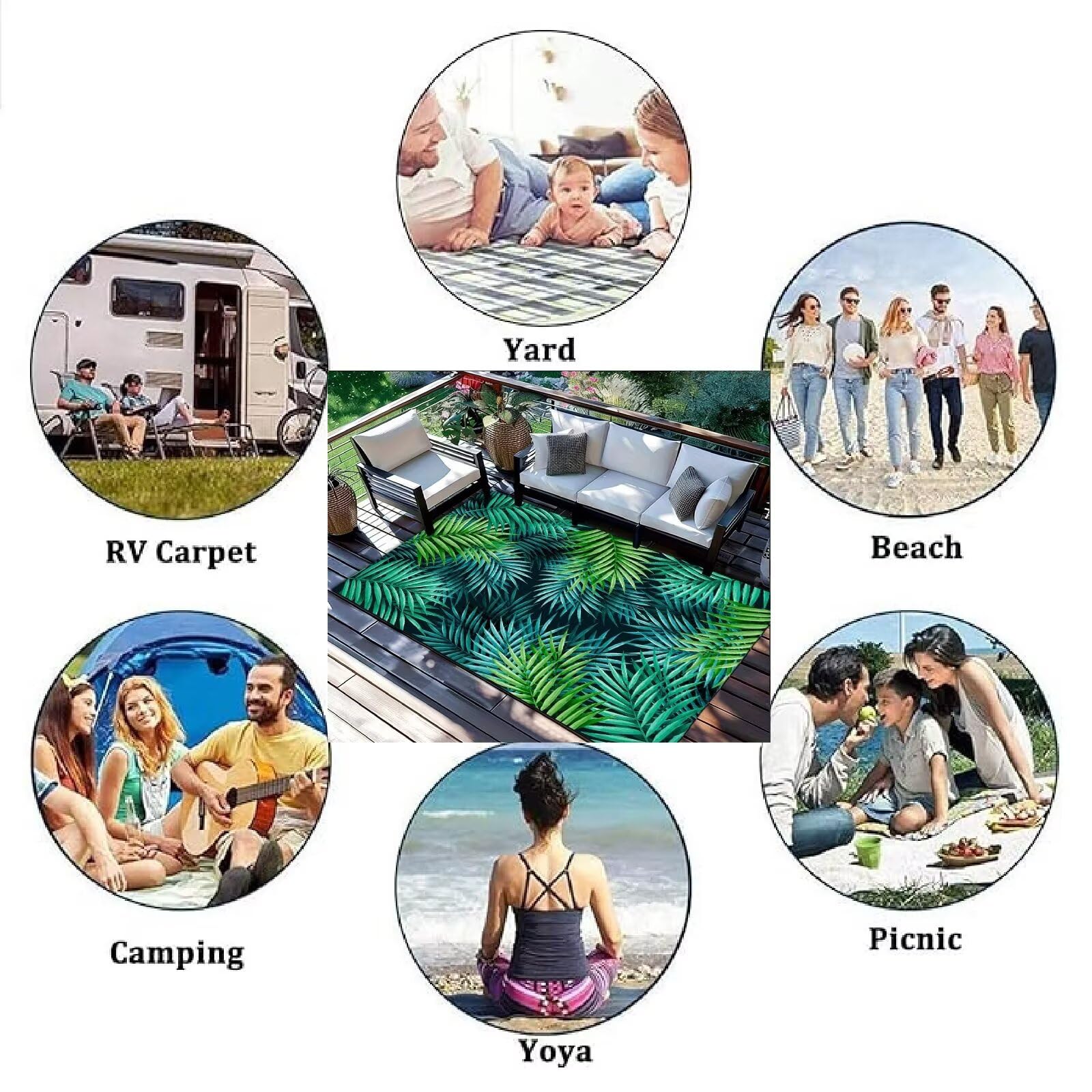 Tappeto Outdoor Multicolore in Polipropilene | Lavabile, Impermeabile e Antismacchia per Terrazzo, Piscina, Giardino e Interni | Resistente ai Raggi UV. Yard Rug Area Carpet.[120X180cm]