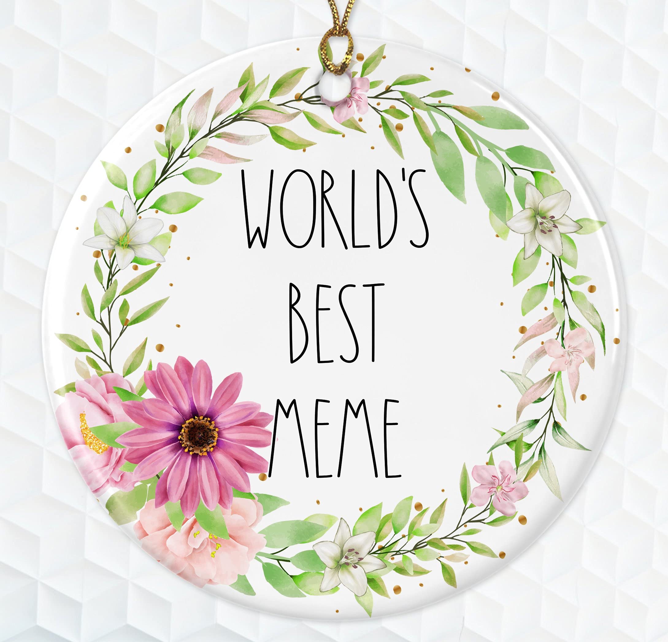 Meme Ornament - World's Best Meme Ornament - Rae Dunn for Meme - Best Meme Ornament - Birthday Gift for Meme - Ceramic Ornament Both Sides