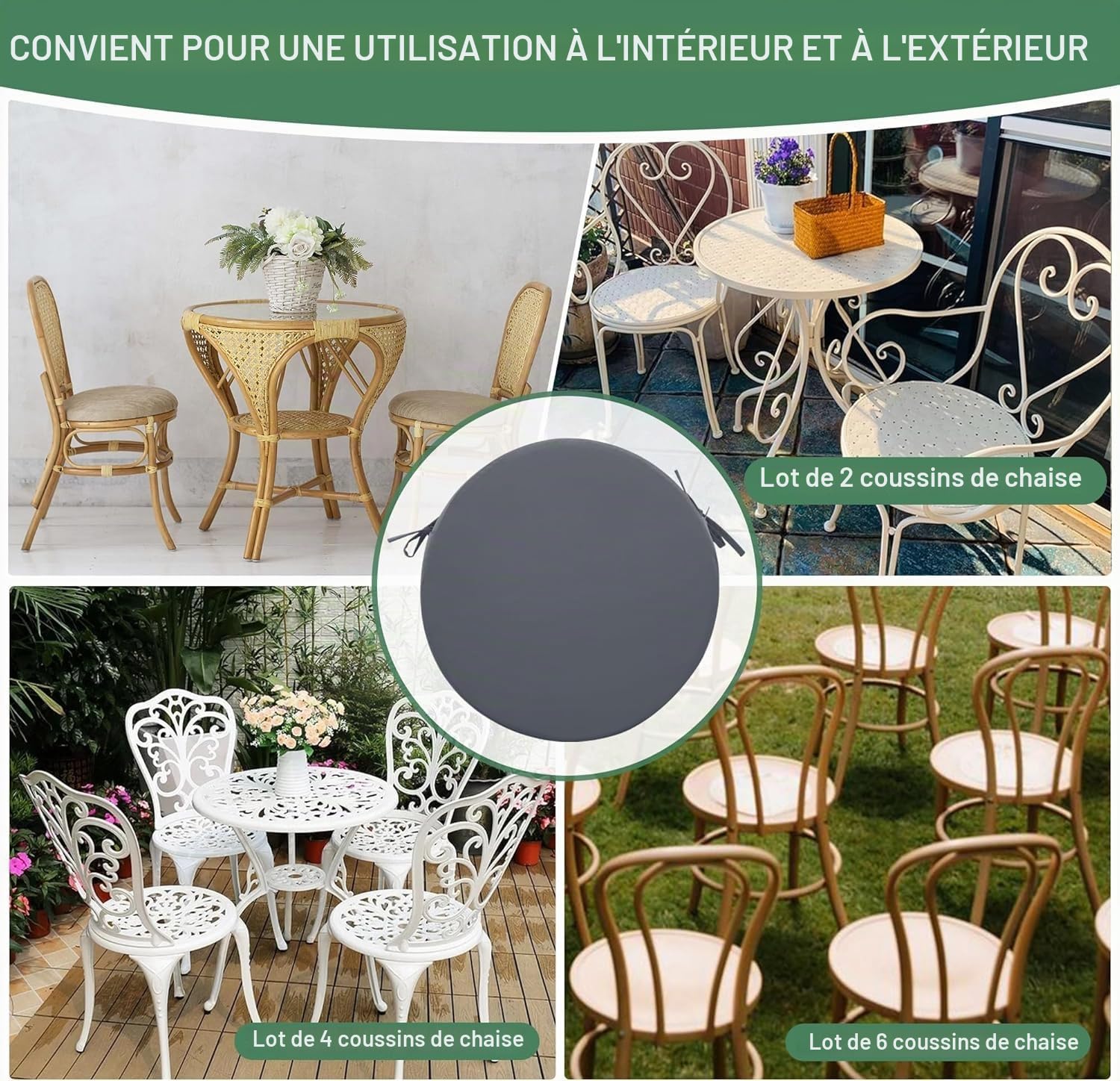 Lot de 2/4 Galette de Chaise Ronds d'extérieur de Jardin Imperméables avec Attaches - 40/45/35cm Carrés Coussins de Siège épaisseur 5cm for Patio, Cuisines, Salle à Manger(Red,45x5cm(2pcs))