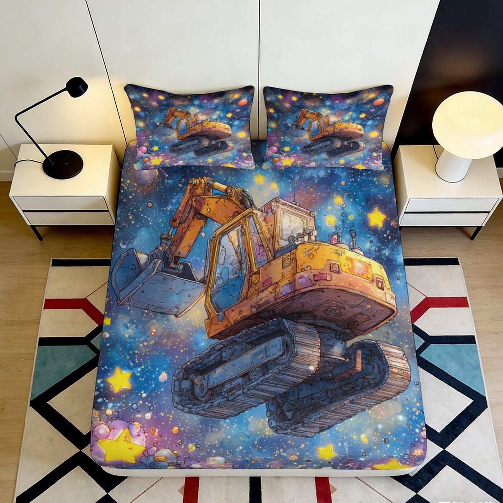 3D Printed Galaxy Digger Fitted Sheet Microfiber Non-Slip Deep Pocket Bedding Set Galaxy Digger Mattress Fitted Cover Washable 140x200x25cm