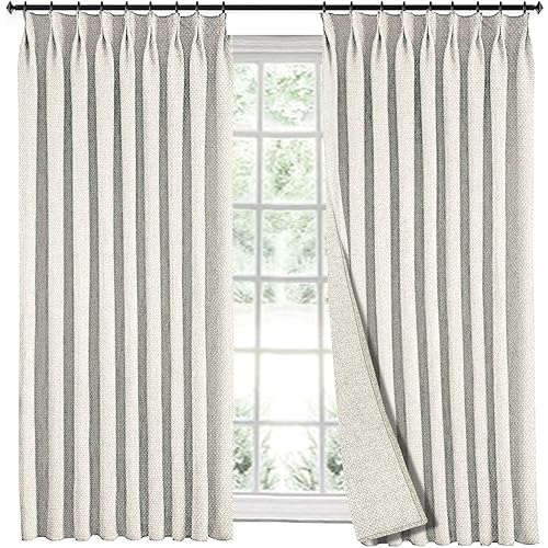 LIYAXUN 52" W x 63" L Pinch Pleat Solid Faux Linen 70% Blackout Drapery for Guest Room, Heat Blocking Curtain for Traverse Rod and Track, Beige (1 Panel)