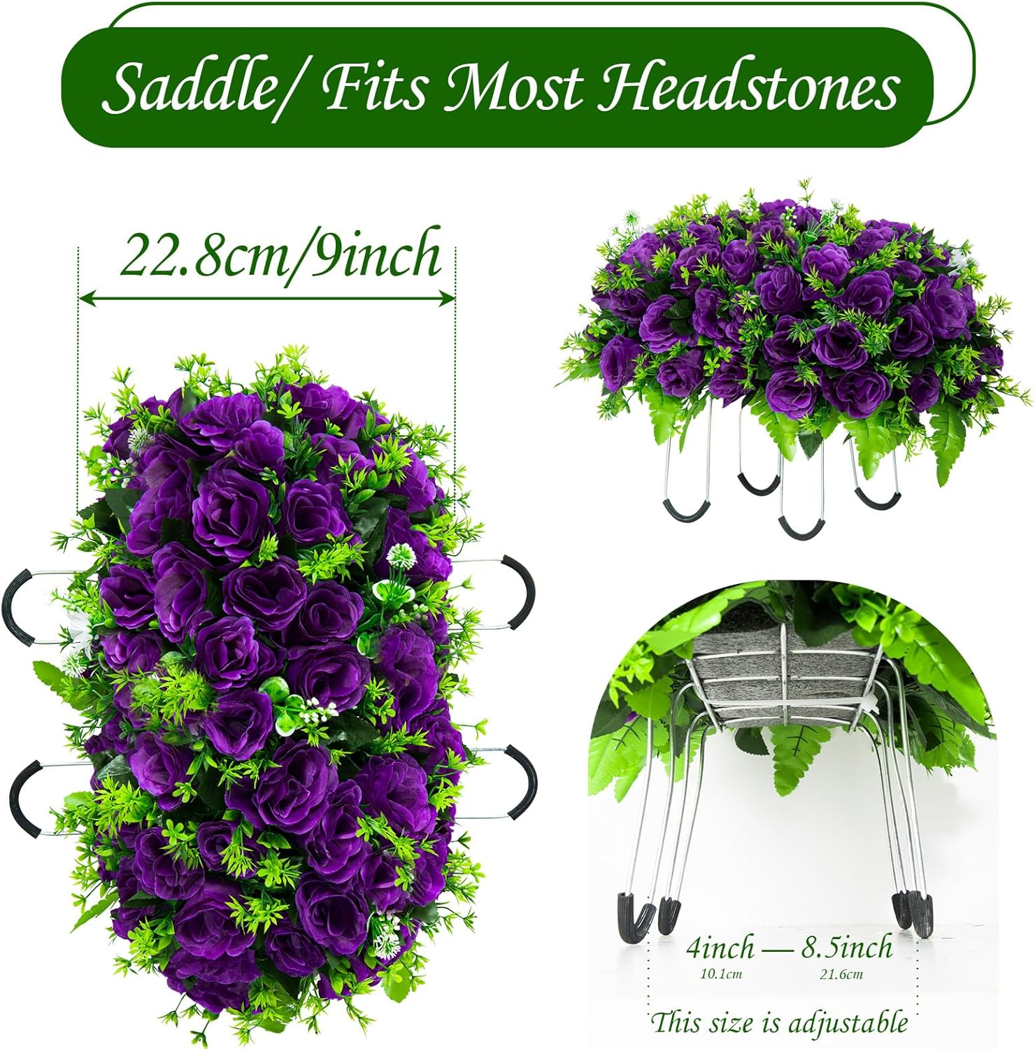 Artificial Headstone Flower Saddle, Cemetery Flowers for Grave, Cemetery Saddles for Headstones, Memorial Grave Flowers for Tombstone Decoration (Purple) - Image 4