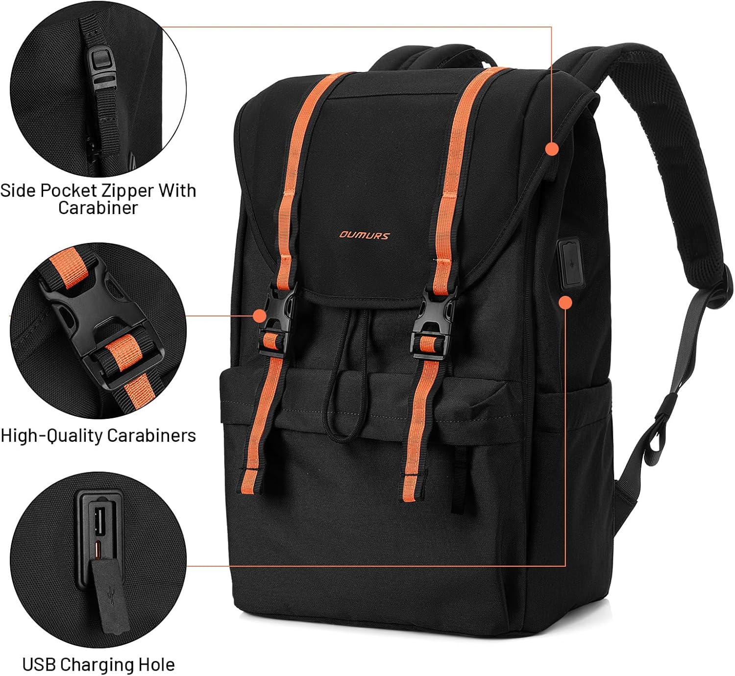 Flap Vintage Laptop Backpack, Lightweight & Water-Resistant Casual Daypack Backpack, Vintage Classic Rucksack for 13-15.6 Inch Laptop, for Campus, Street, Commute 22L Black