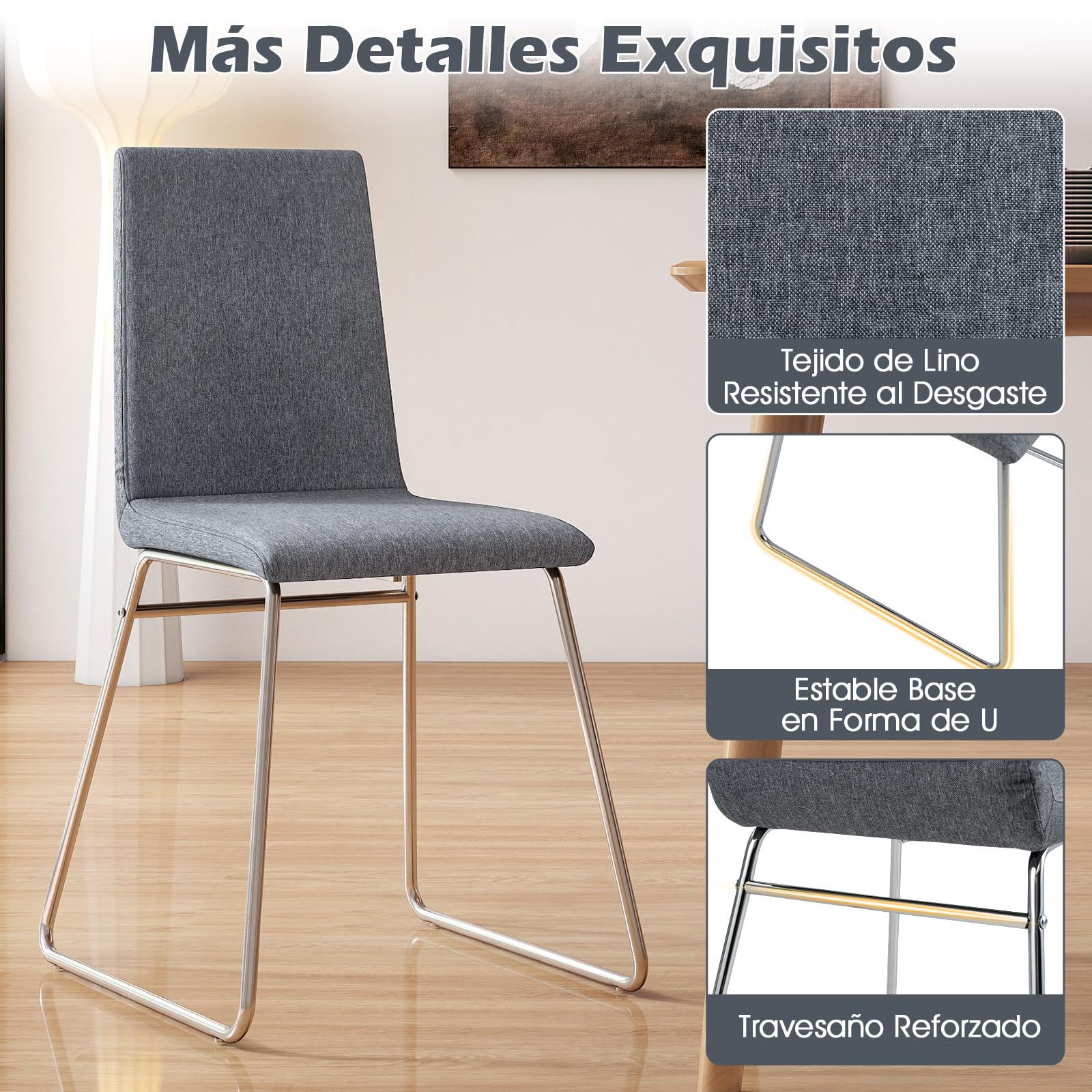 COSTWAY Juego de 2 Sillas de Comedor Modernas, Silla de Cocina Tapizada con Respaldo Plegable y Estructura Metálica, Asiento Acolchado, Carga de 150 kg, Sillas Sin Reposabrazos para Interior, Gris