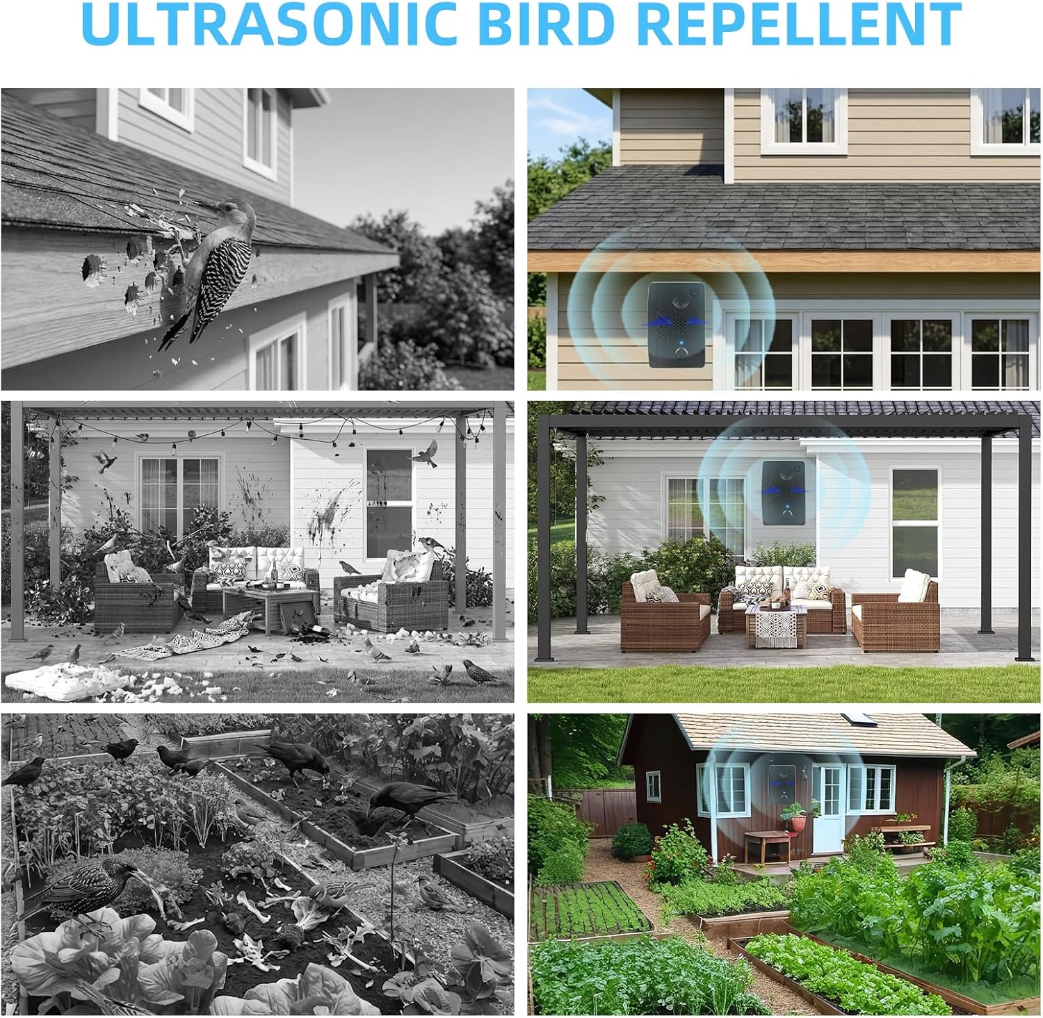 2026 Ultrasonic Bird Repellent Devices Bird Repeller Outdoor for Attic Woodpecker Deterrent Pigeon Goose Repellent Rechargeable Bats Repellent Indoor to Keep Birds Away from Porch Balconies