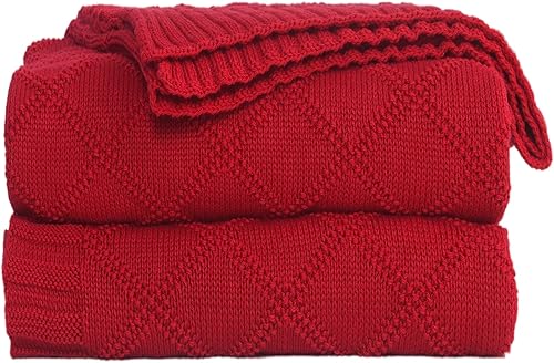 Manta de punto trenzado para sofá, manta suave y ligera, cómoda, decorativa para el hogar, color rojo