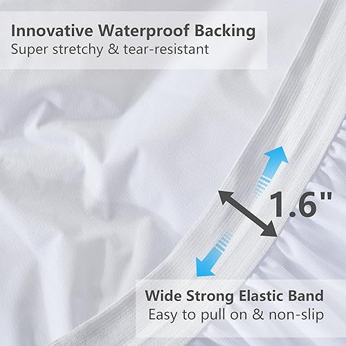 Miniatura 9 de ELVEN HOME Protector de colchón impermeable de tamaño matrimonial, funda de colchón envolvente y de fácil ajuste, lavable a máquina, esponjoso,