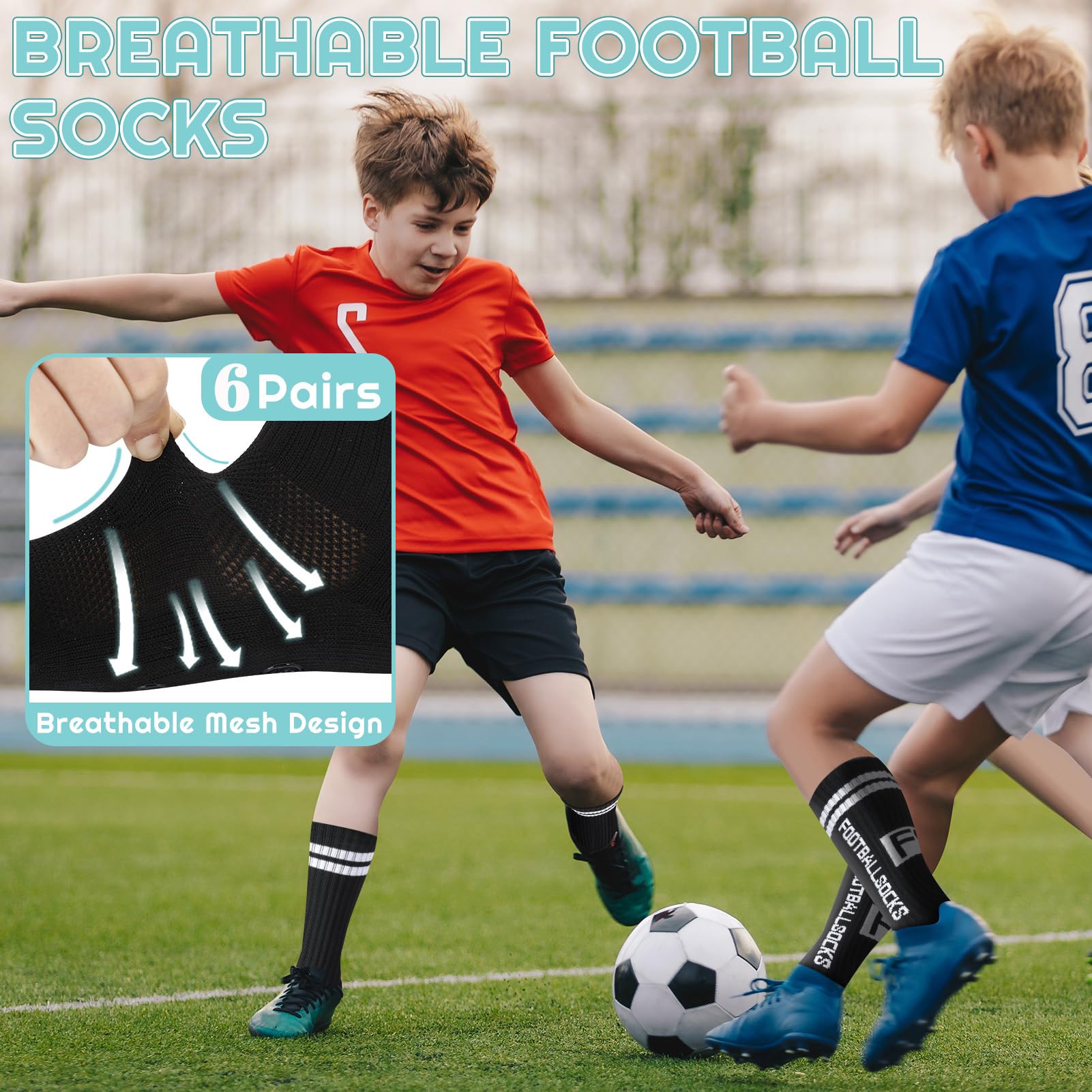 Apricitie 6 paia di calzini da calcio per bambini, antiscivolo, per calcio, basket, corsa