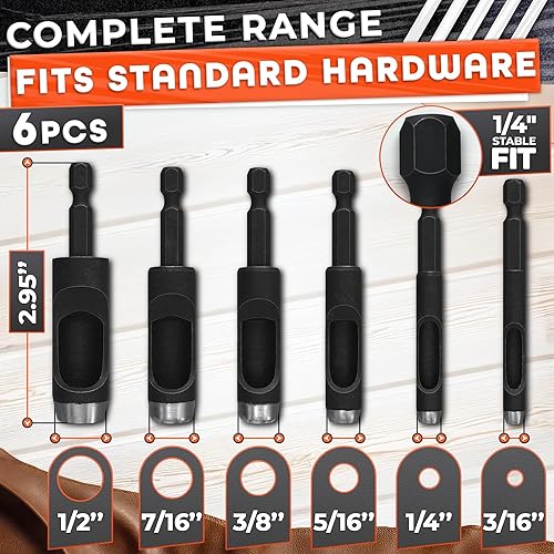 Miniatura 2 de Leather Hole Punch Set - 6 Pcs Drill Bits Set 3/16" 1/4" 5/16" 3/8" 7/16" 1/2" - High-Precision Leather Punch Tool for Belts, Fabric and Crafts -