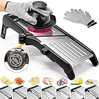 BINGBING Adjustable Stainless Steel Mandoline Slicer, 7-in-1 Vegetable Cutter for Potatoes Onions French Fries - Safety Gloves Included