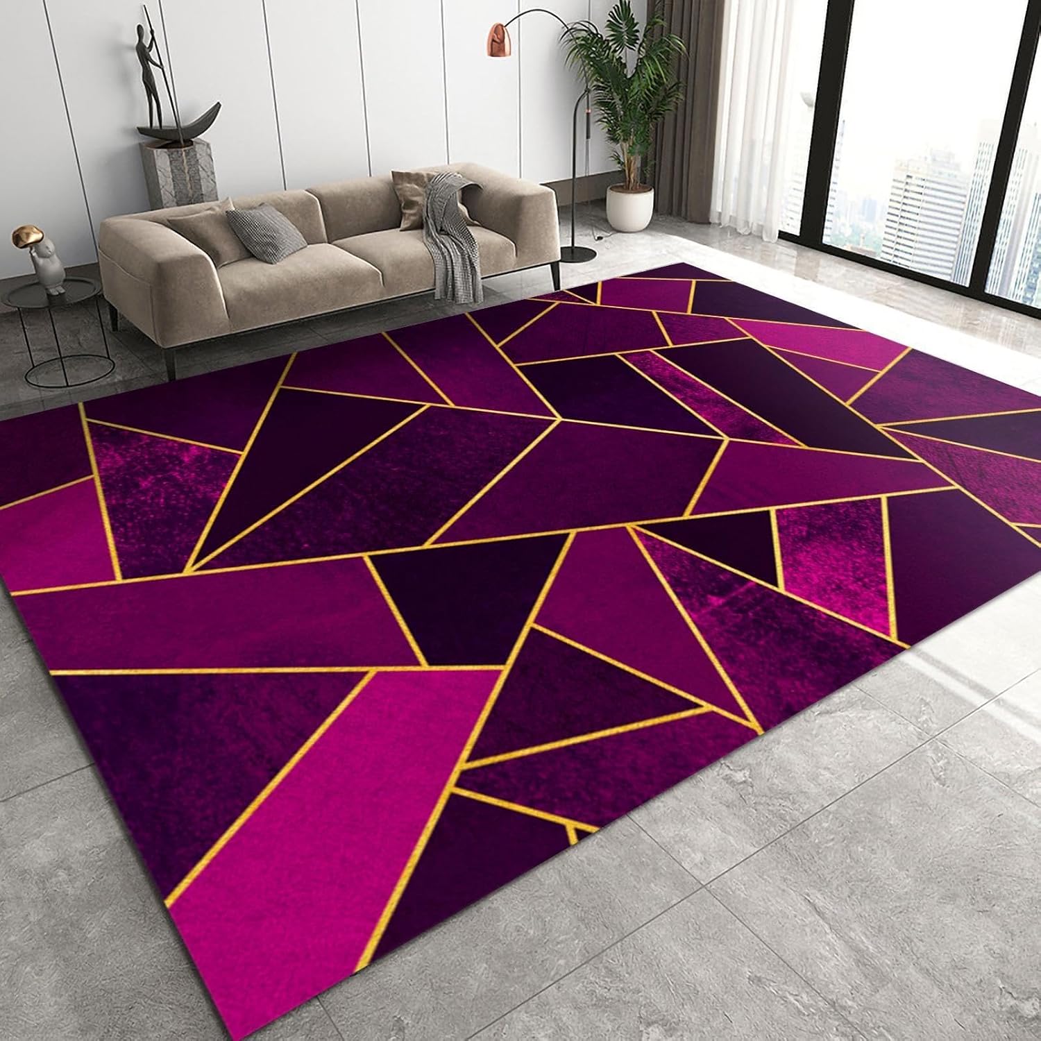 Amazon.com: MIORON Luxury Noble Purple Magenta Irregular Geometry Art ...