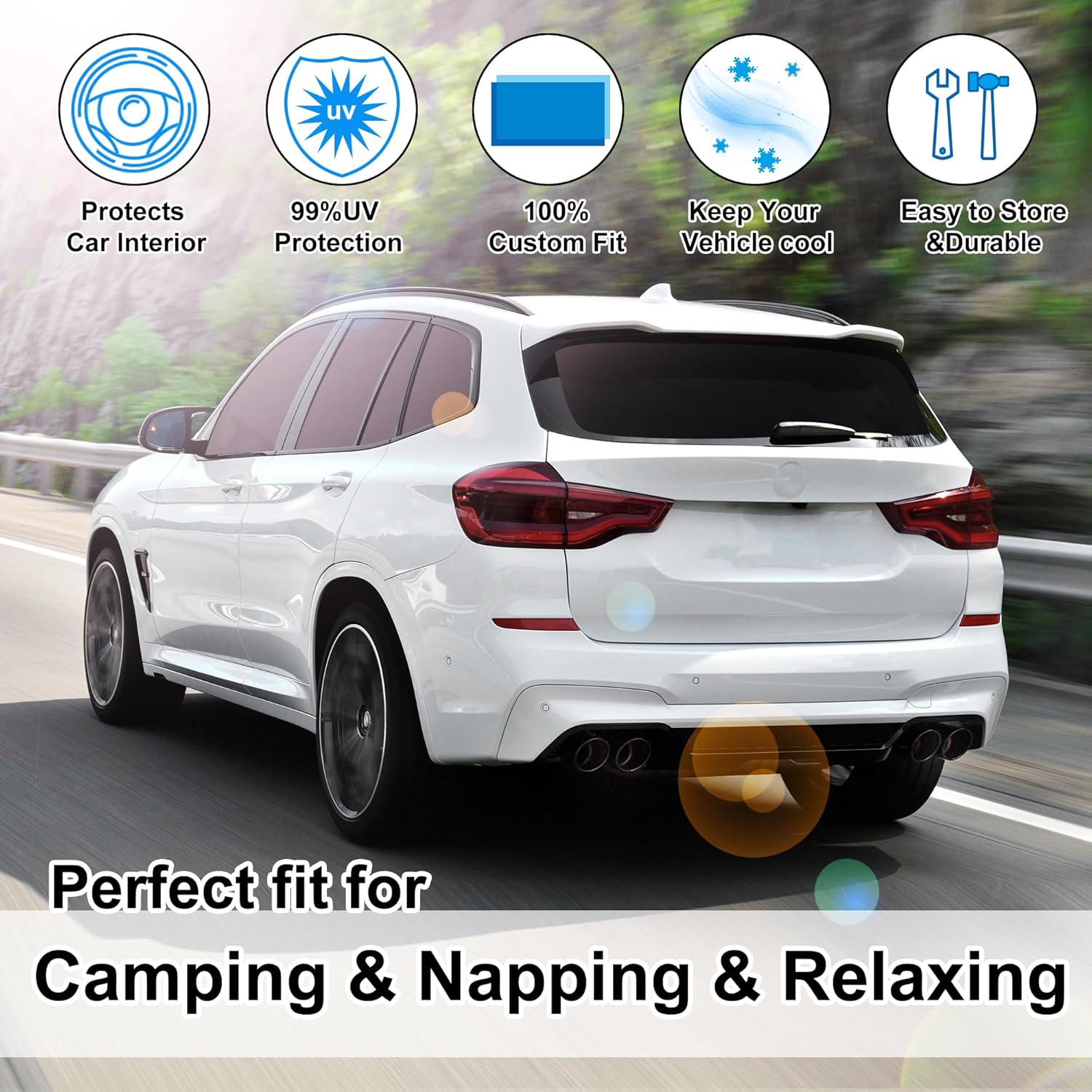 10PCS Windshield Sunshade Custom Fit for 2018-2024 BMW X3 Accessories Foldable Sunshade Side Rear Window Shade Cover Full Set Privacy Protection Keeps Car Cool