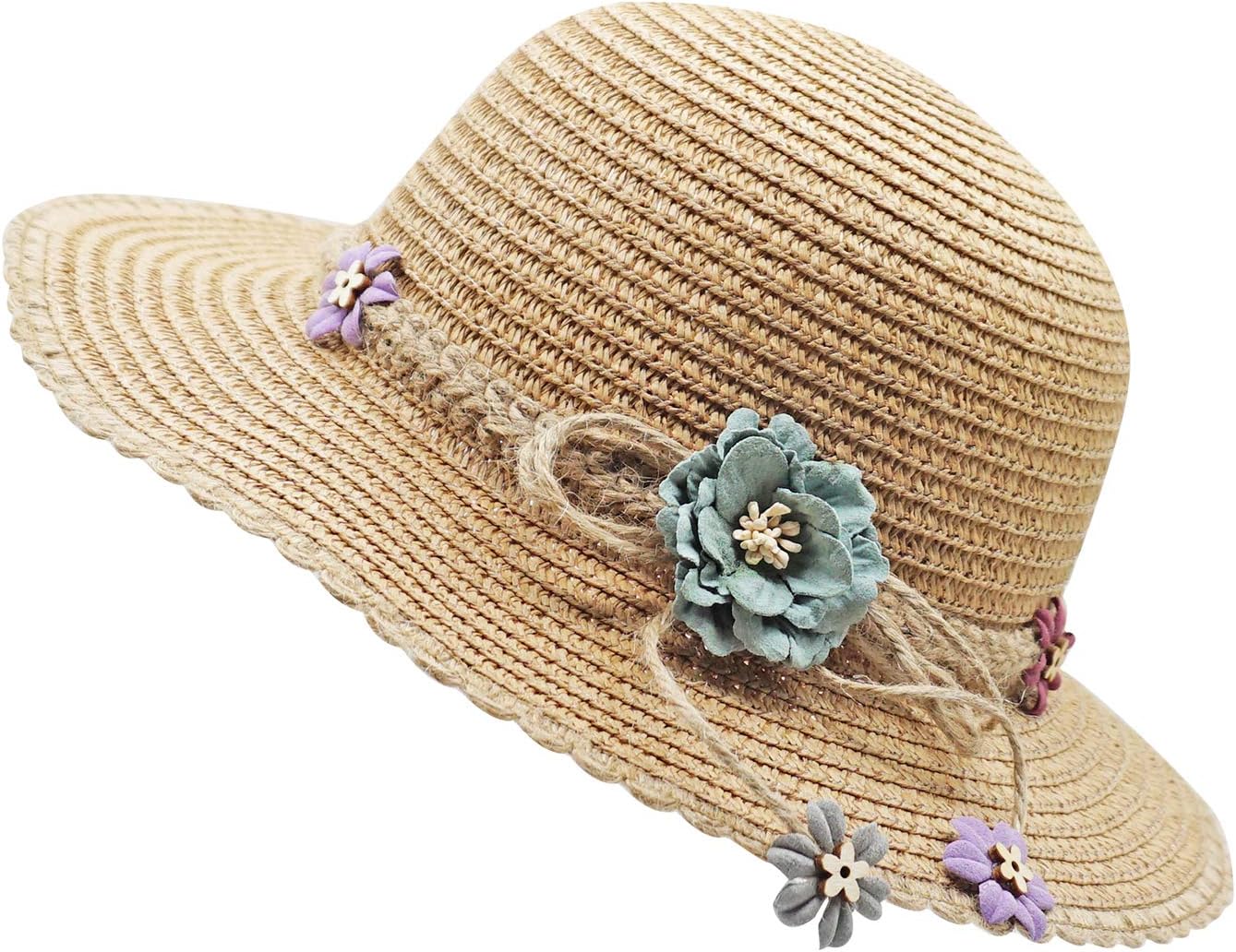 BienvenuKid Girl Straw Wide Brim Hat Summer Beach Hat Sun Protection