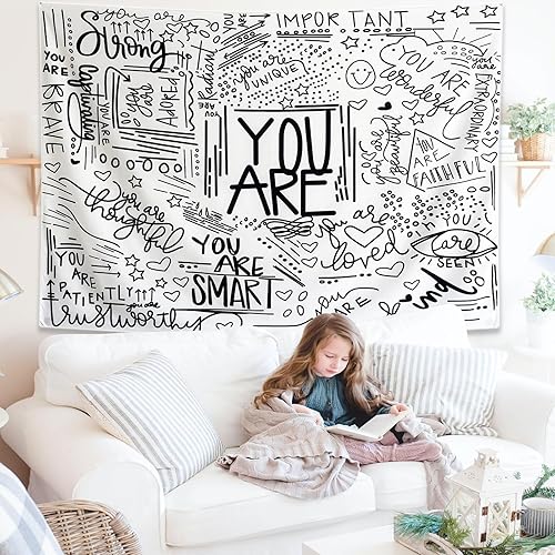 Miniatura 2 de KJHL Tapiz de pared con frase inspiradora en blanco y negro con texto en inglés "You Eres" para colgar en la pared, para colgar en la pared,