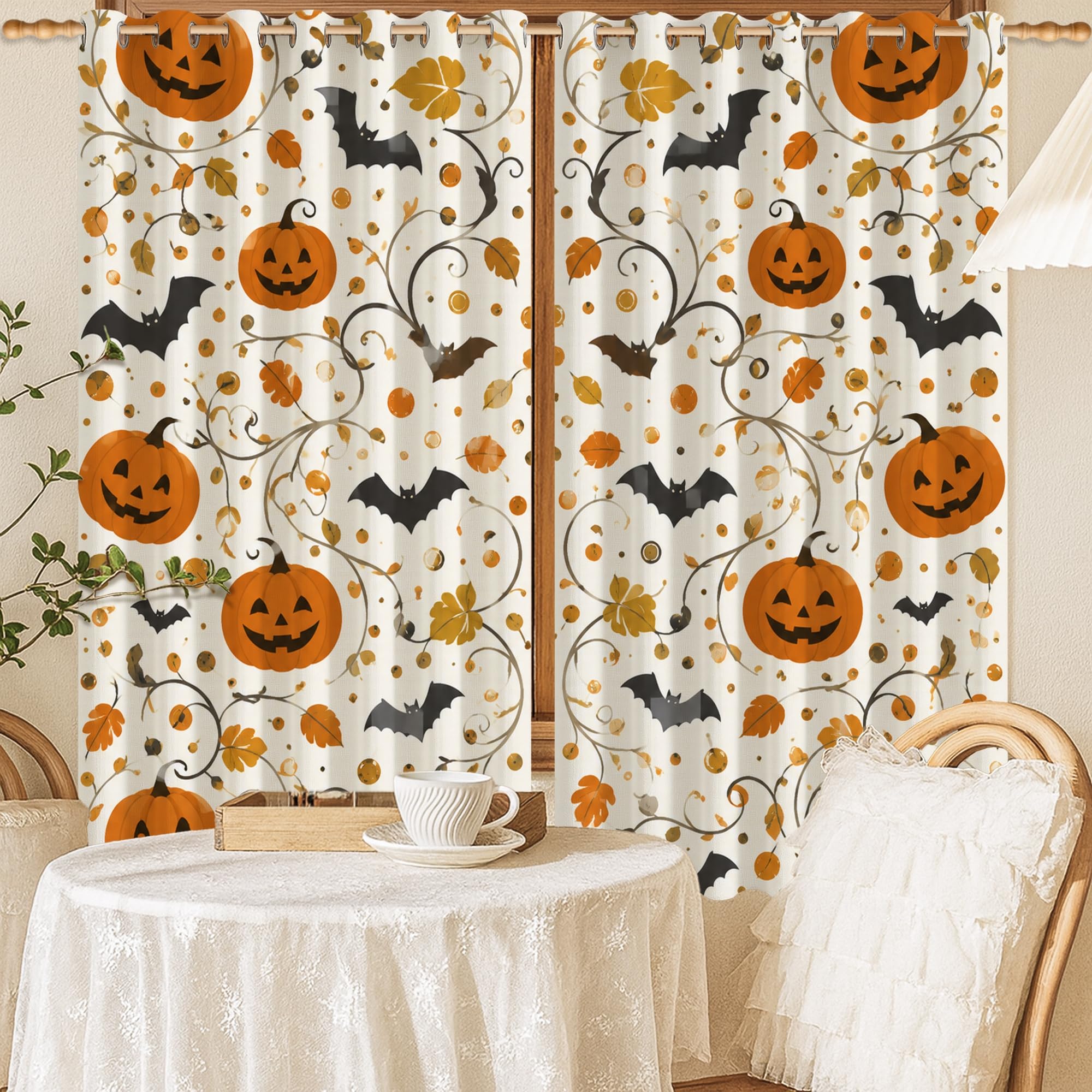 Rideaux occultants chambre enfant décoratifs orange pour ambiance Halloween chaleureuse