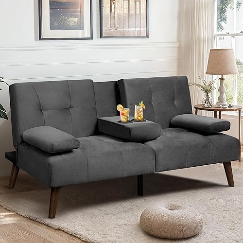 Meilocar Sofá cama de terciopelo, sofá biplaza de 60 pulgadas con reposabrazos extraíbles, sofá cama reclinable ajustable para espacios pequeños,