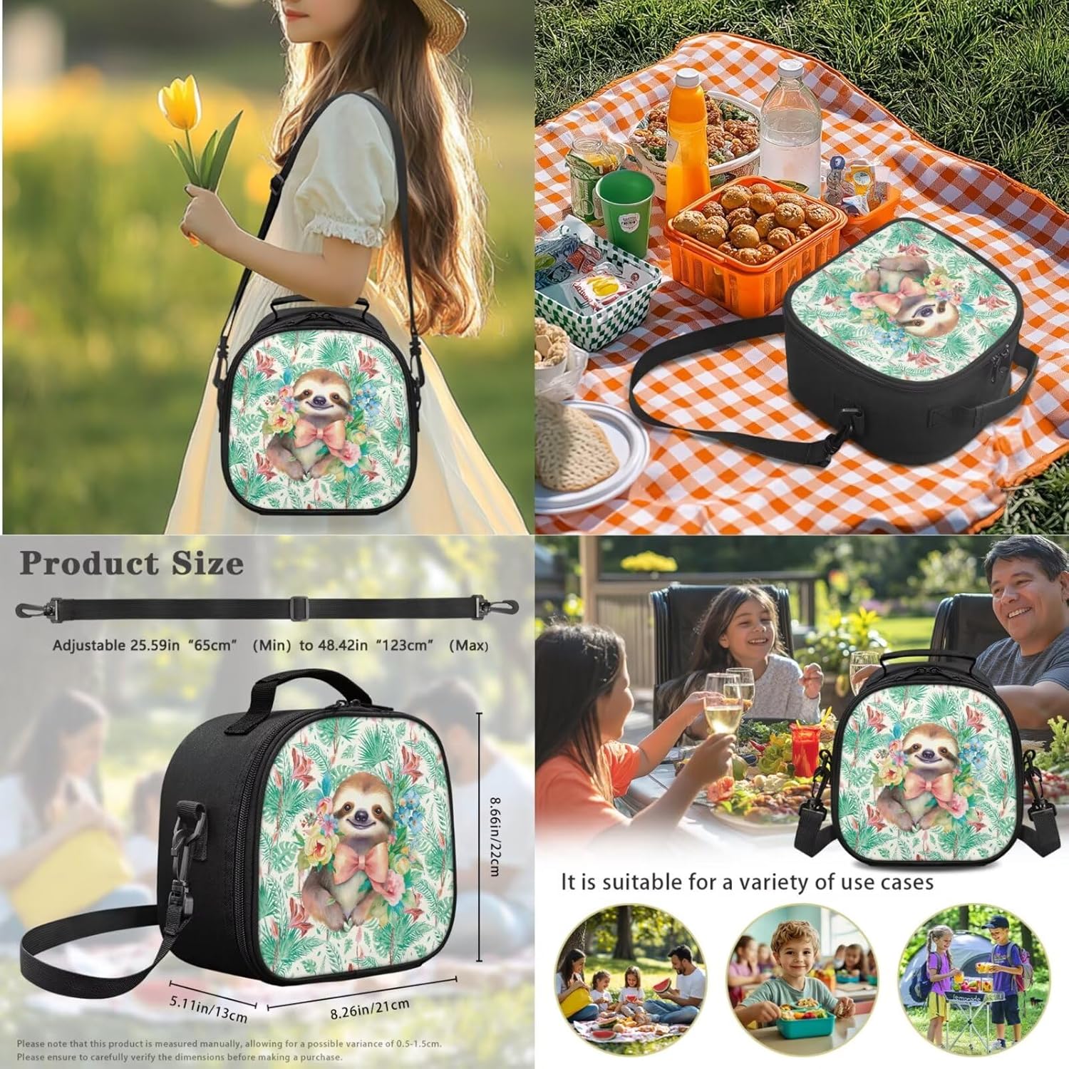Sloth Print Backpack for Middle School Girls with Lunchbox Boys School Bag Monstera Floral Print Bookbag and Lunch Bag Set Pencil Case Water Bottle Holder Rucksack 4 In 1