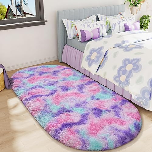 Miniatura 23 de LOCHAS Alfombra esponjosa para dormitorio, 2.6 x 5.3 pies, alfombra lanuda para dormitorio, mesita de noche, alfombra ovalada suave para sala