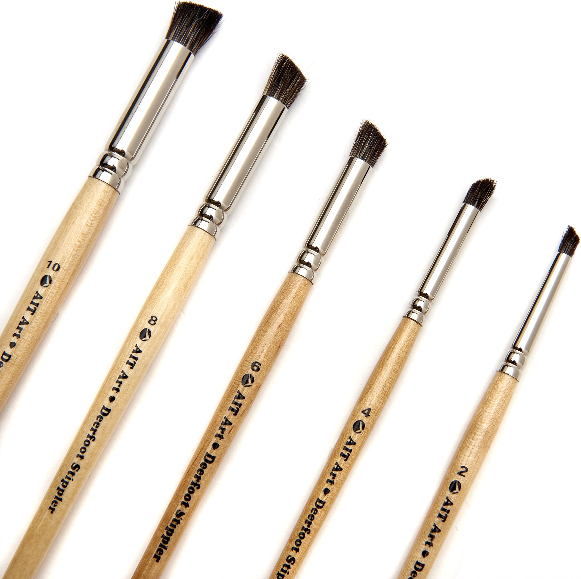 AIT Art Natural Hair Deerfoot Stippler Texture Brushes - Set of 5 - Handmade in USA for Superior Results with Watercolors, Acrylic, and Oil