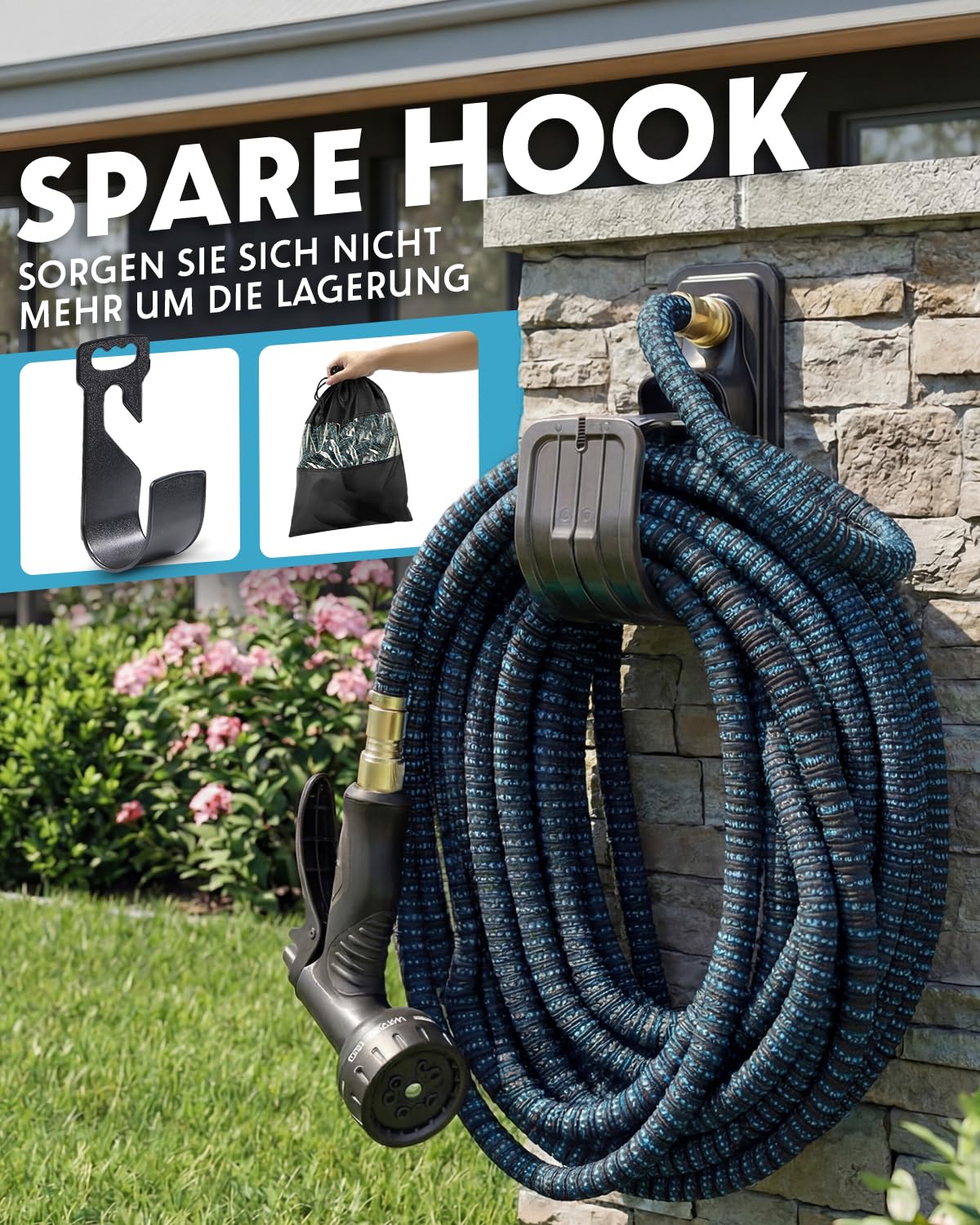 15M/50FT Flexibler Gartenschlauch, Ausziehbare Wasserschlauch mit 10-Funktionen-Sprühkopf, 3750D-Gewebe & 4 Lagigem Latexkern, 3/4 und 1/2 Zoll Metallverbindung, knickfrei für Garten & Terrasse