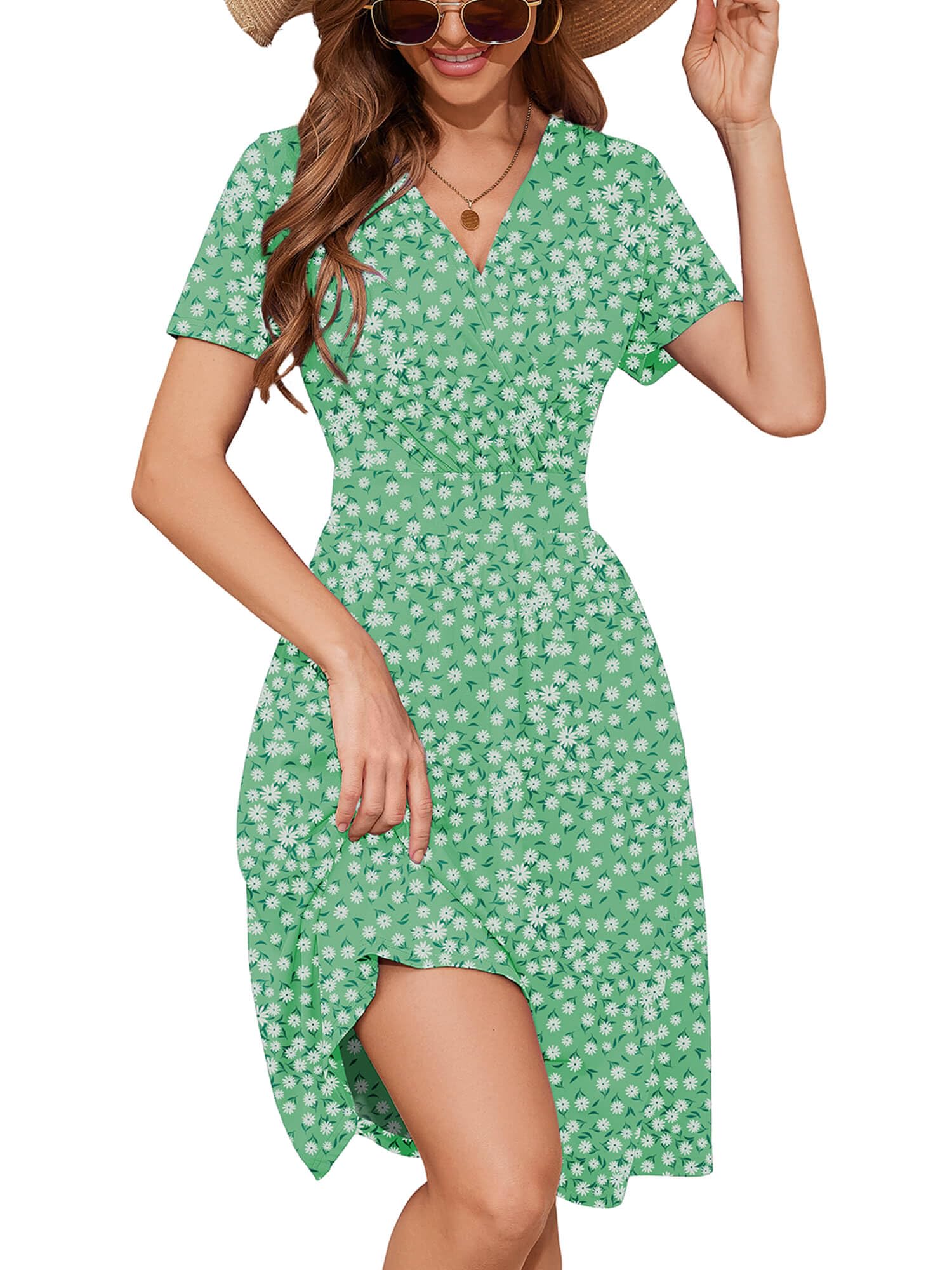 Heymoments Short Sleeve V Neck Summer Dress for Women