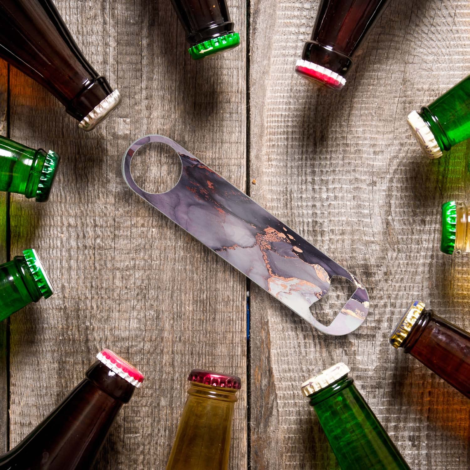 Abridor de botellas plano resistente para camarero, abridor de botellas de cerveza de acero inoxidable, 7 pulgadas, mármol gris y negro