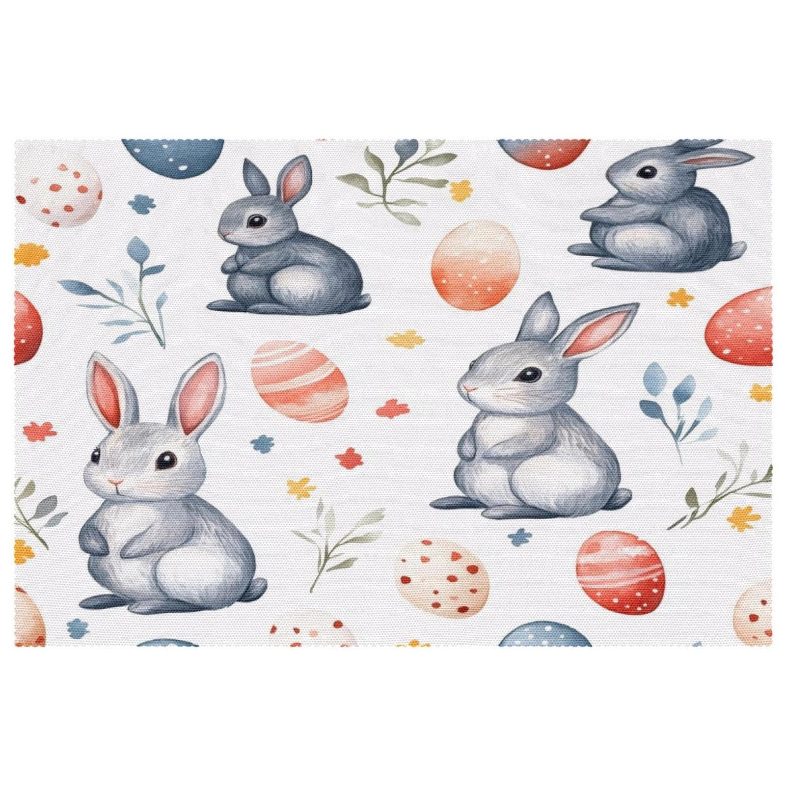 Set de table motif lapins gris thermorésistant lot de 6 pour repas en famille