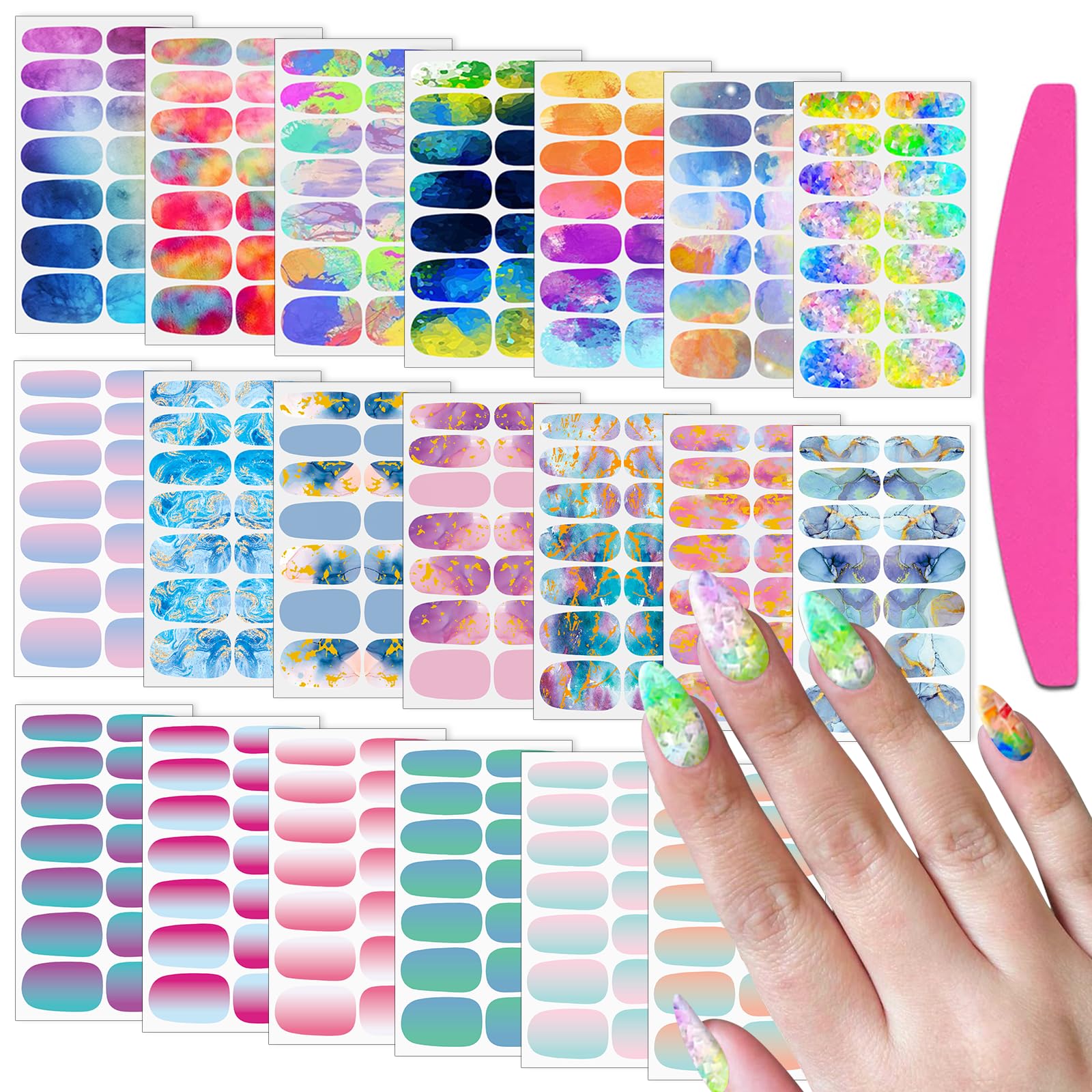 SILPECWEE Nail Polish Strips, 20 Sheets Rainbow Nail Polish Stickers Full Nail Wraps Self Adhesive Gel Nail Stickers Strips Fingernail Art Sticker