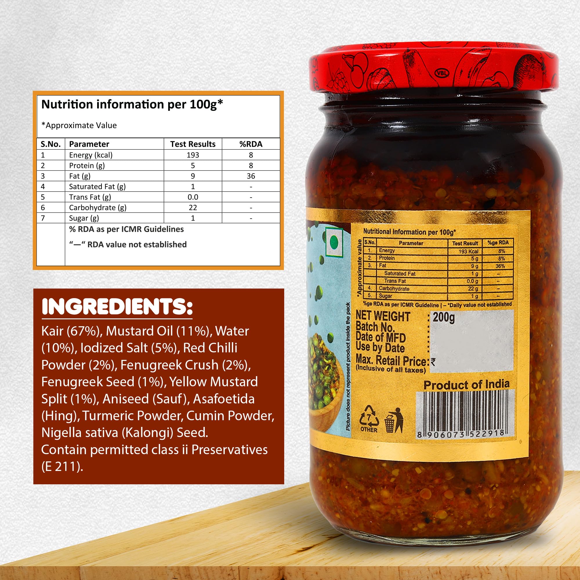 Chokhi Dhani Kair Pickle 200g | Rajasthani Ker Achar | Tenti Dela Pickle | Tangy & Spicy Indian Pickle | Homemade Style 3