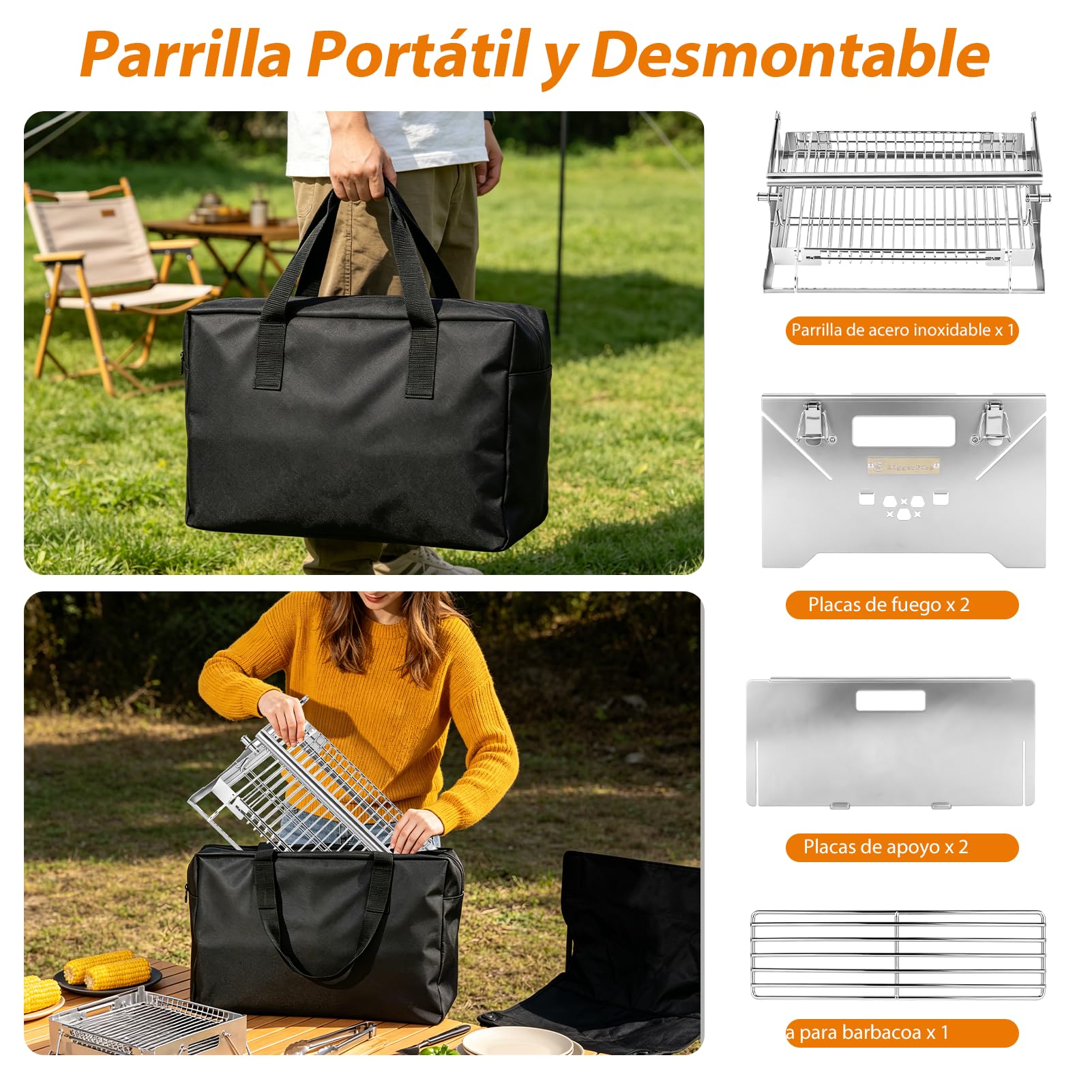 Viugreum Barbacoa de Gas, Parrilla Plegable, Parrilla de Mesa Reversible y Portátil con Bolsa de Almacenamiento- Ideal para Cocinar Al Aire Libre, Jardín, Compatible con Los Dos Modos: Gas y Carbón
