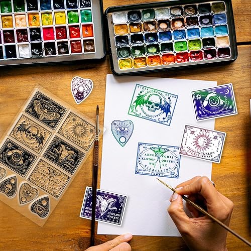 Miniatura 2 de GLOBLELAND Sellos transparentes de esqueleto de polilla de bruja, gato mágico, bola de cristal, sellos transparentes para bricolaje álbumes de