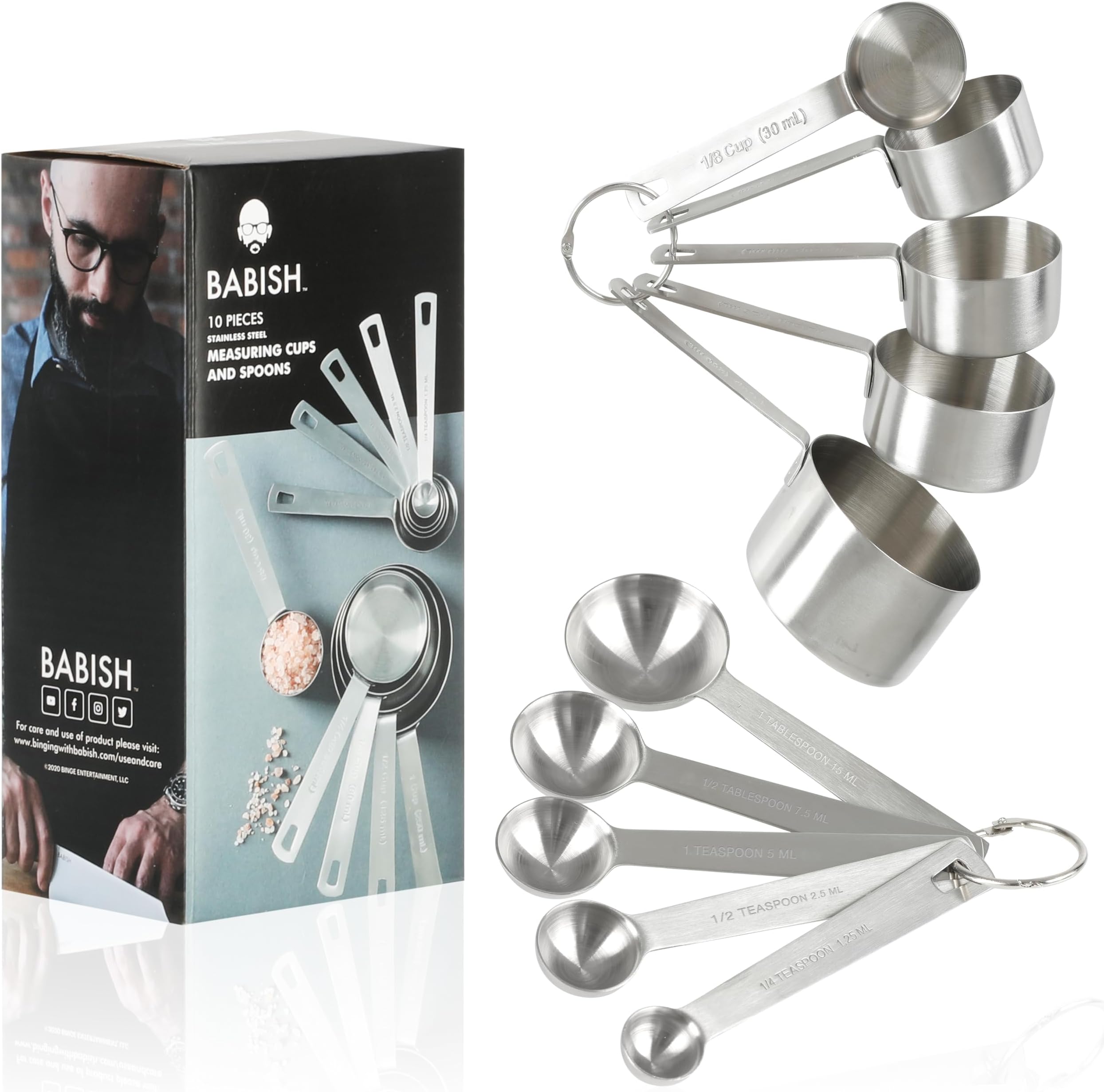Babish 10-Piece Stainless Steel Measuring Cups and Spoons Set – Heavy-Duty, Rust-Resistant Baking and Cooking Measurement Tools