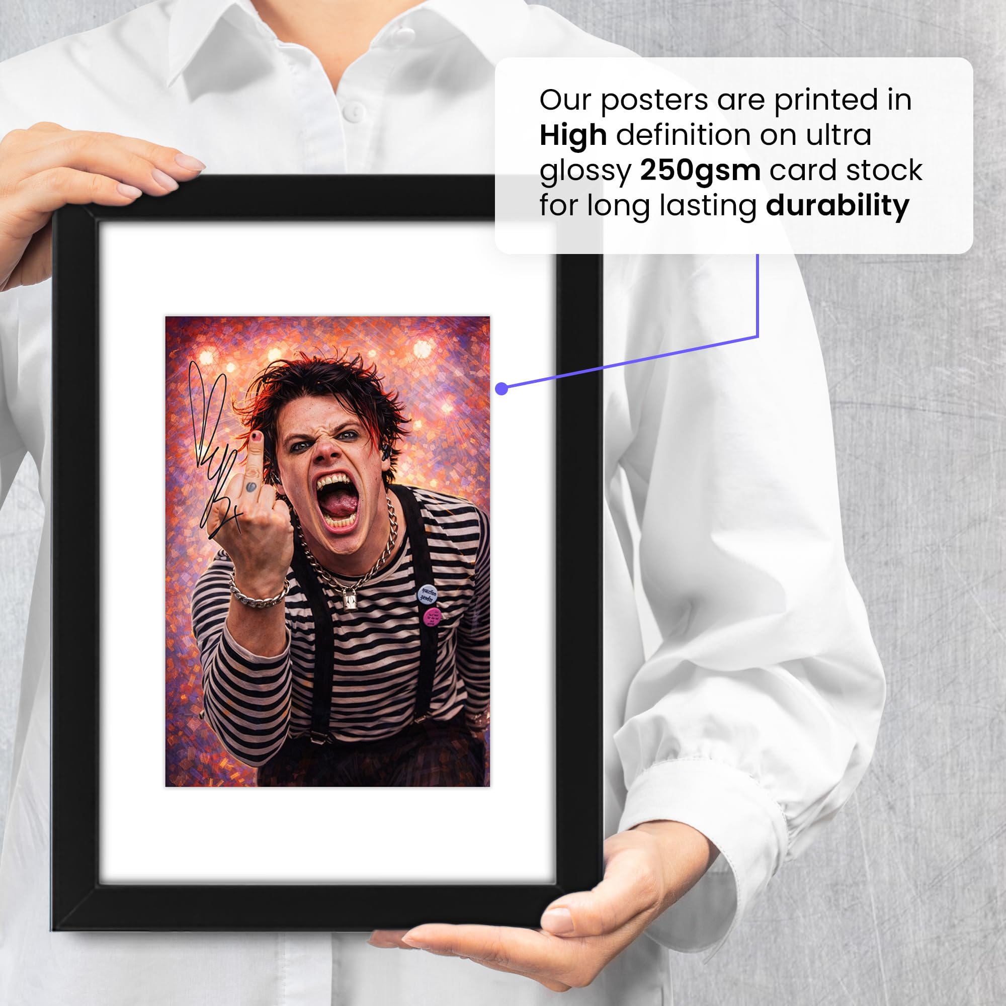 Yungblud Art - Poster con autografo, edizione limitata, idea regalo per fan, memorabilia da collezione, merchandising artistico da parete, motivo: Idols World Tour & Bludfest Tribute (A3 incorniciato