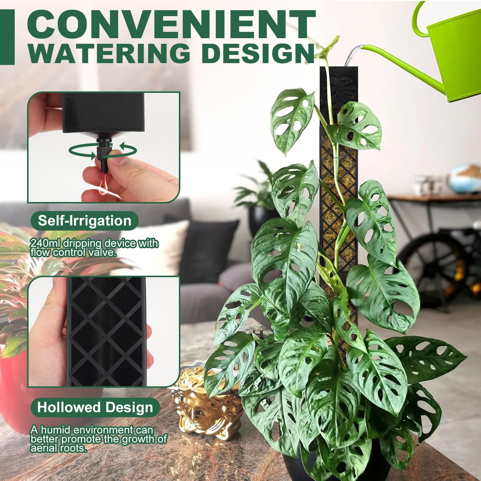 LangRay Tuteur Plantes Grimpantes, 4x25cm Tuteur Monstera pour Plantes d'intérieur, Tiges Auto-arrosant Bâton Extension en Plastique, Support pour Plantes Grimpantes Sphaigne Coco Jardin