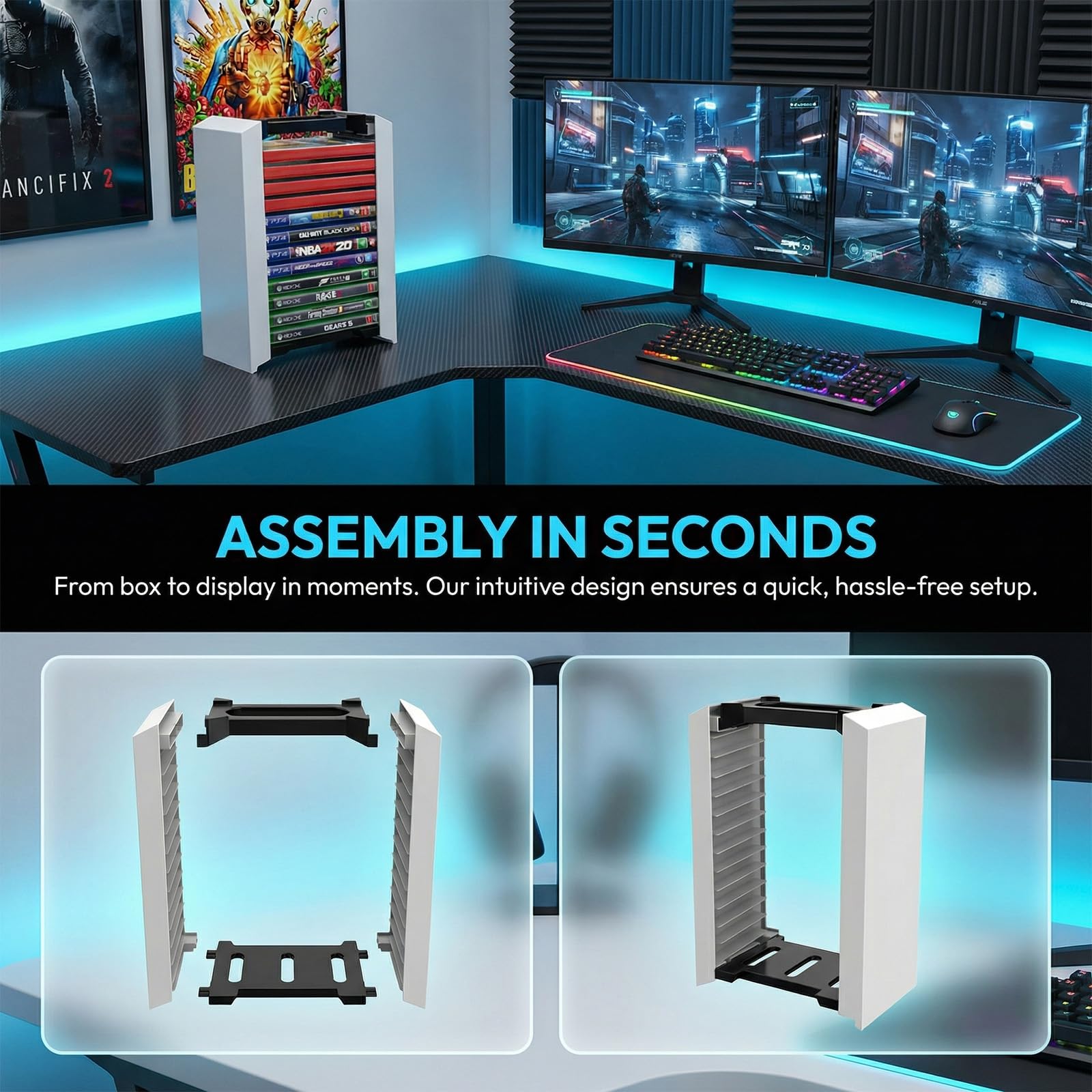 Gioco Torre di Stoccaggio Stand Scaffale per dischi da per PS5 Contiene 12 Dischi da Gioco