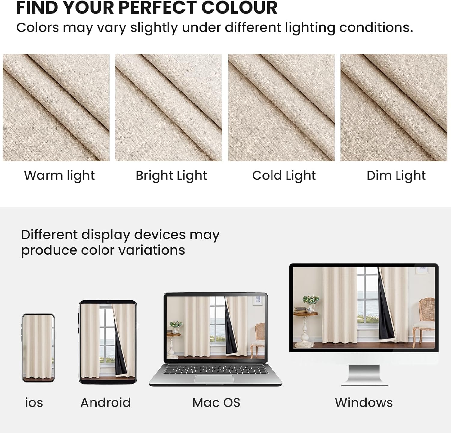 Linen 100% Blackout Curtains for Bedroom, Room Darkening Curtains for Living Room, 108 Inch Blackout Curtains, Extra Long Curtain Grommets Drapes, Thermal Curtains (2 Panels, Beige)