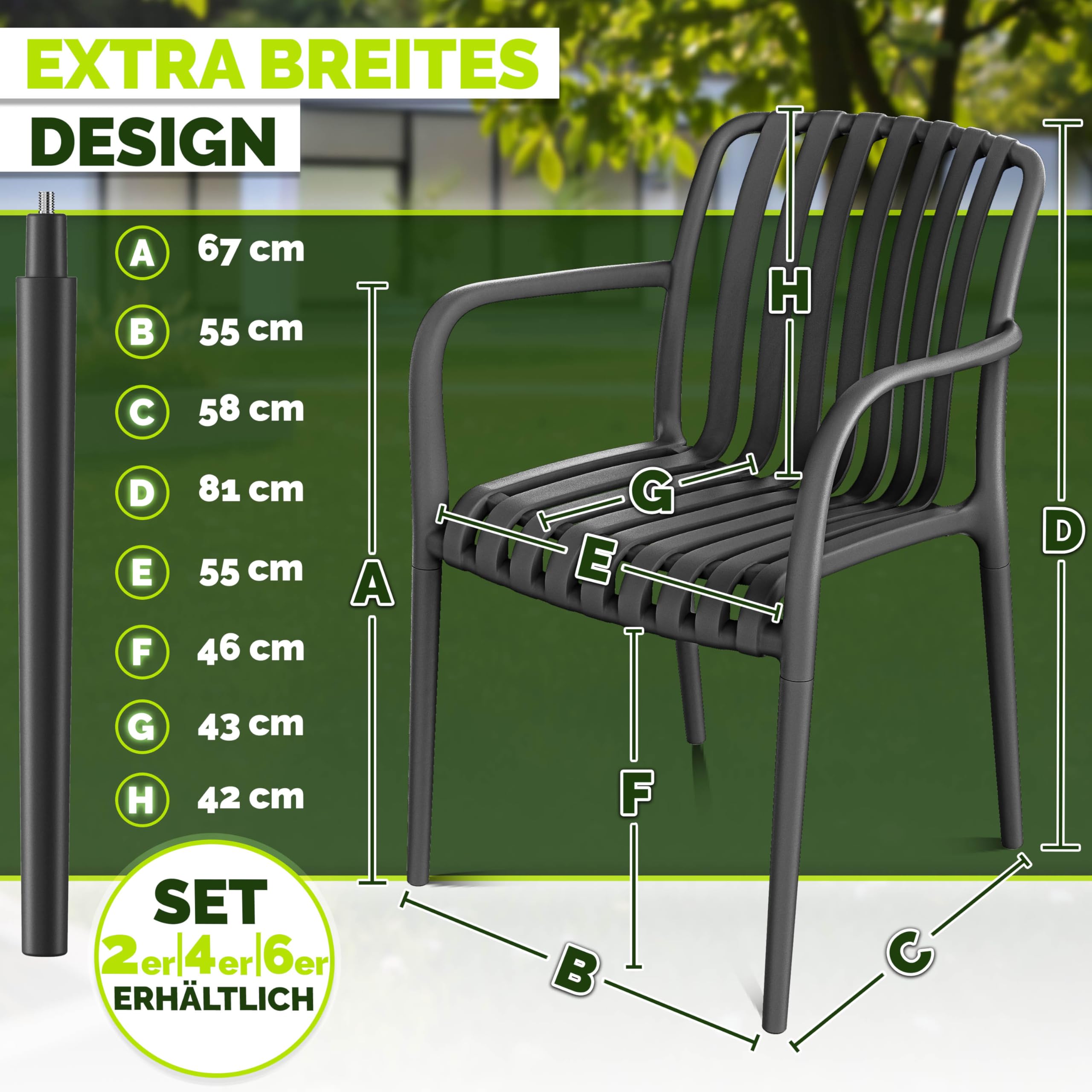 tillvex® Gartenstühle 4er Set Stapelbar Wetterfest mit Armlehne | Outdoor Stühle bis 120kg belastbar | Gartenstühle Outdoor | Terrassenstuhl Gartenmöbel Balkon Garten Terrasse