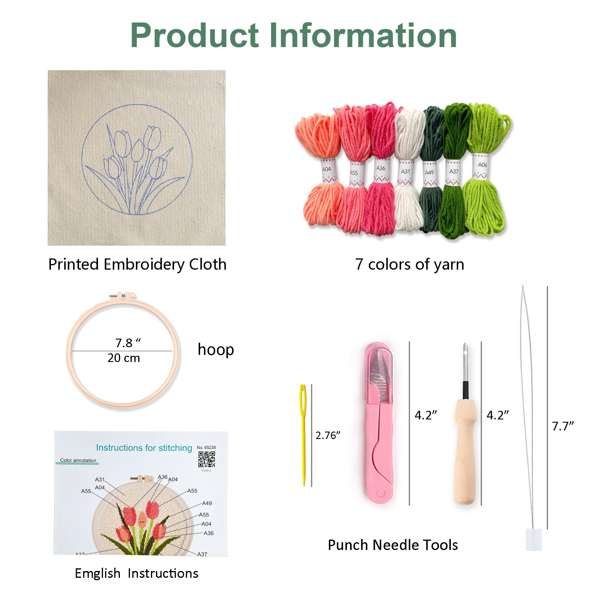 Beginner Punch Needle Kit - Tulip Floral Art -5 Beginner Punch Needle Kit - Tulip Floral Art -5