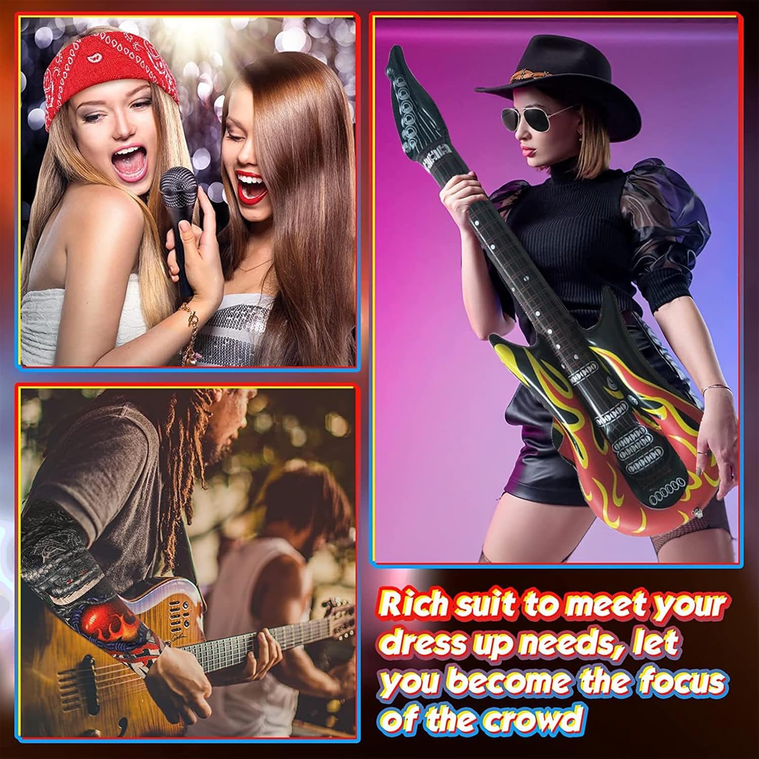 7 Pcs 80s Outfit for Men Funny Halloween Costumes Rockstar Costume Punk Costume Accessories