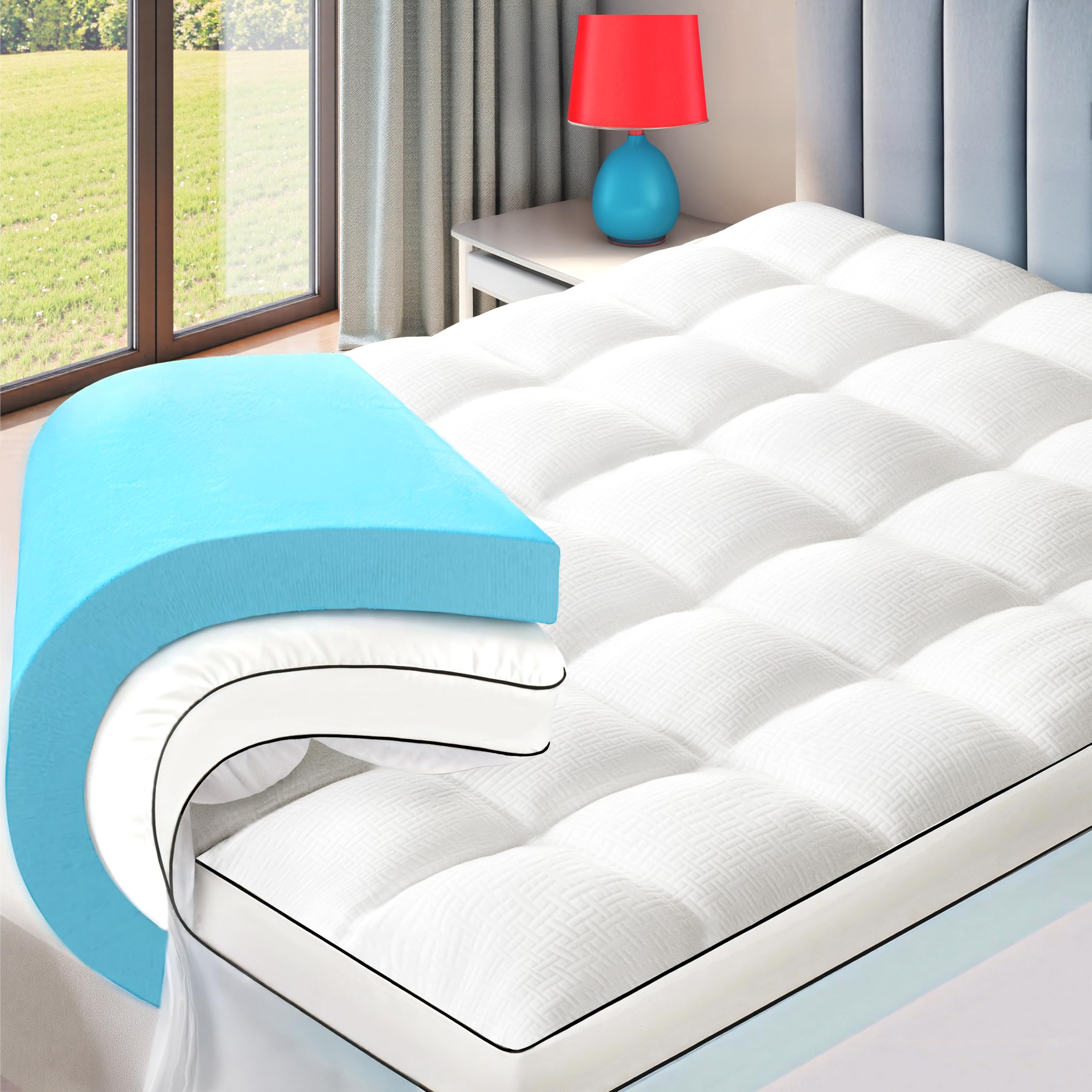 GQDSZ 4 Inch Dual Layer Memory Foam Mattress Topper