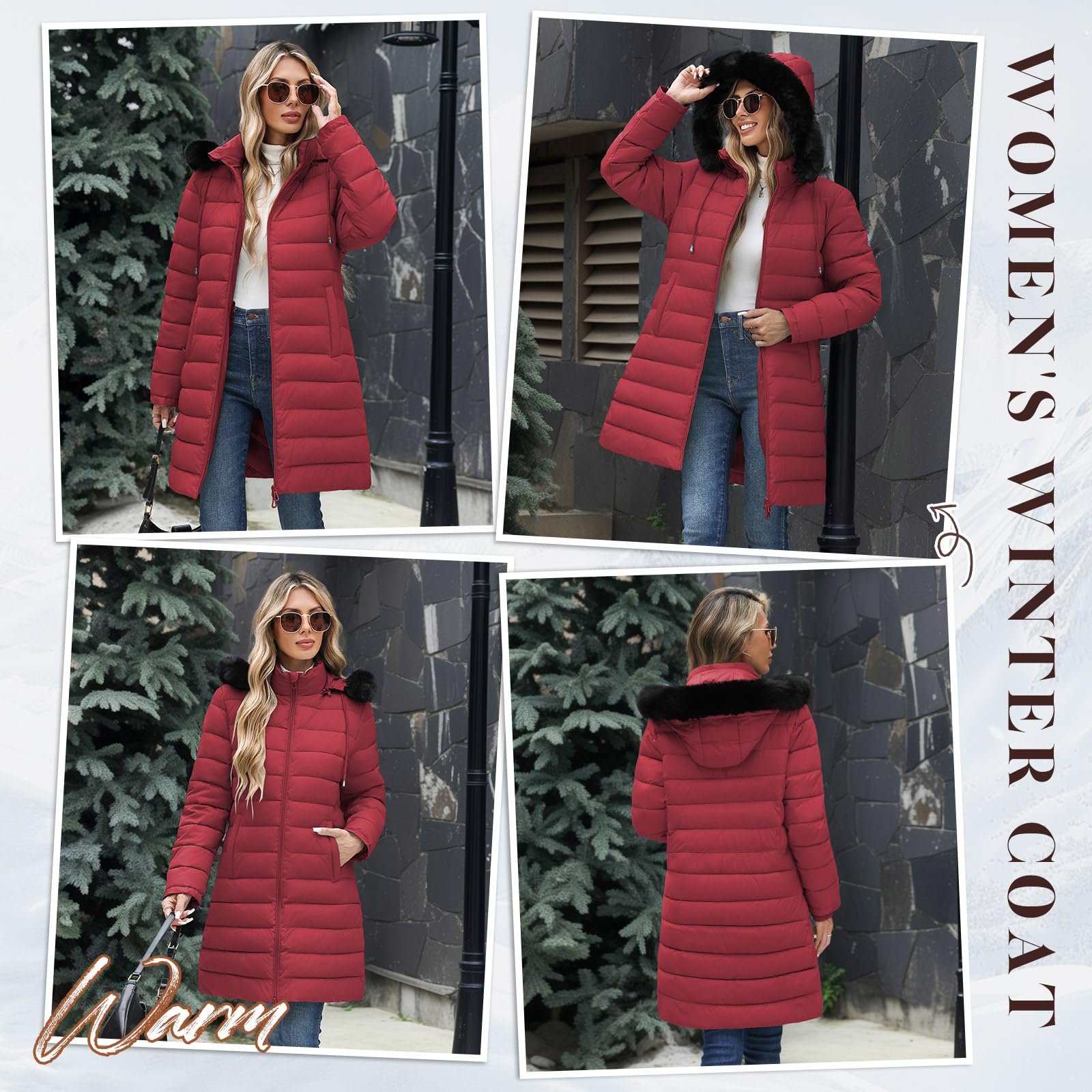 Yusongirl Piumino invernale da donna foderato in pile ispessito caldo giacche con cappuccio staccabile impermeabile parka cappotti