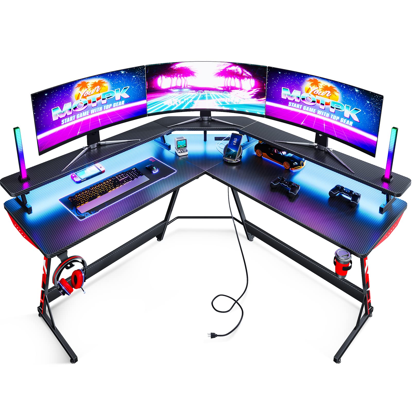 Buy MOTPK Gaming Desk L Shaped with Led Lights & Power Outlets, L